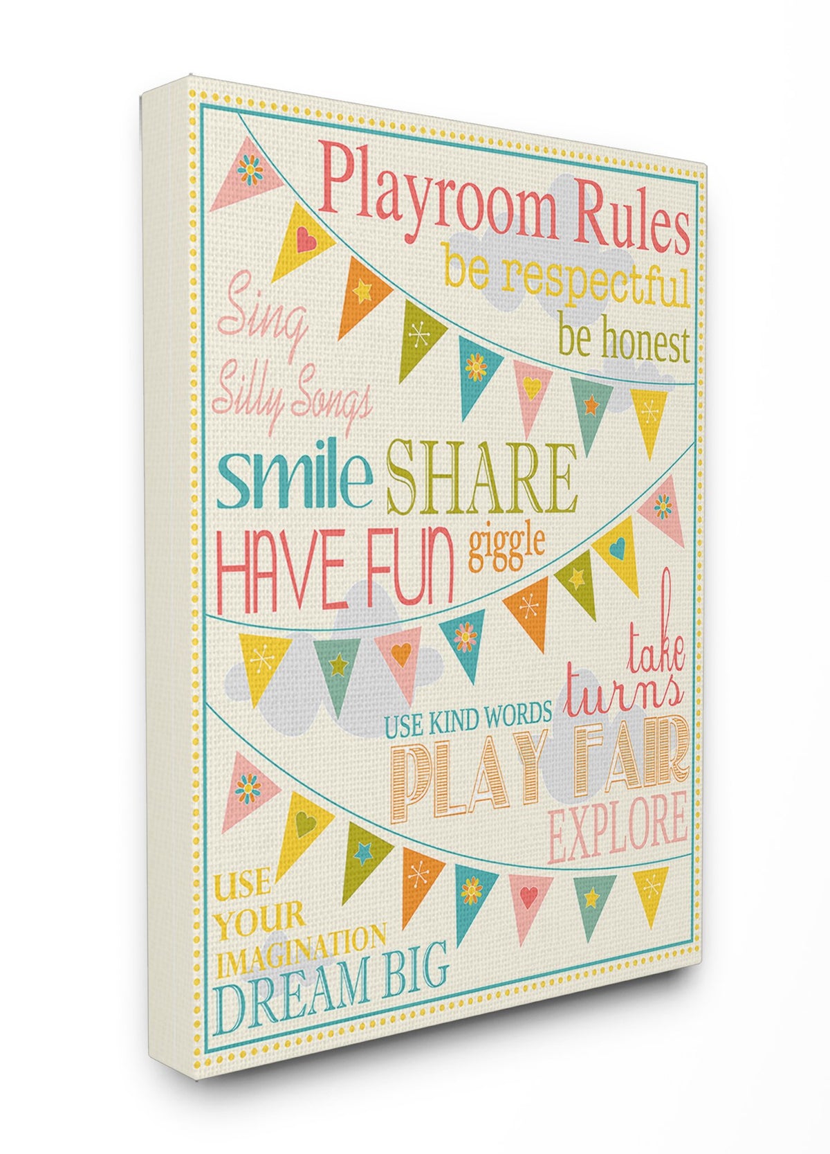 Stupell Industries Playroom Rules With Pennants In Pink Canvas Wall Art, 24 X 30, Design By Artist Karen Zukowski (Finny And Zoo