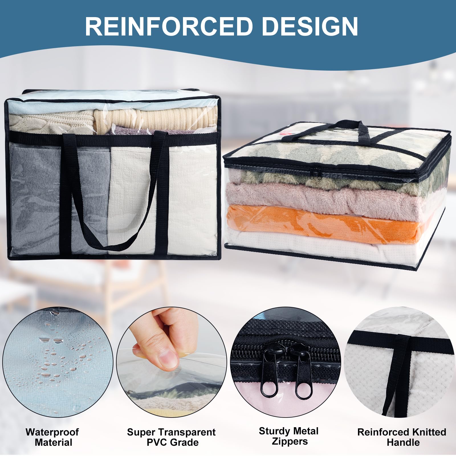 6Pack Clear Clothes Storage Bags, Vinyl Comforter Blanket Storage Bags Closet Organizers and Storage Containers Moving Bags with