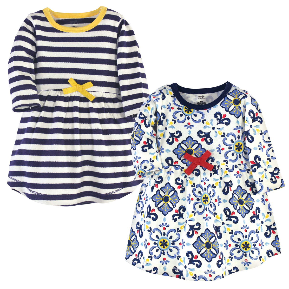 Touched By Nature Girls, Toddler, Baby And Womens Organic Cotton Short-Sleeve And Long-Sleeve Dresses, Pottery Tile Long Sleeve,