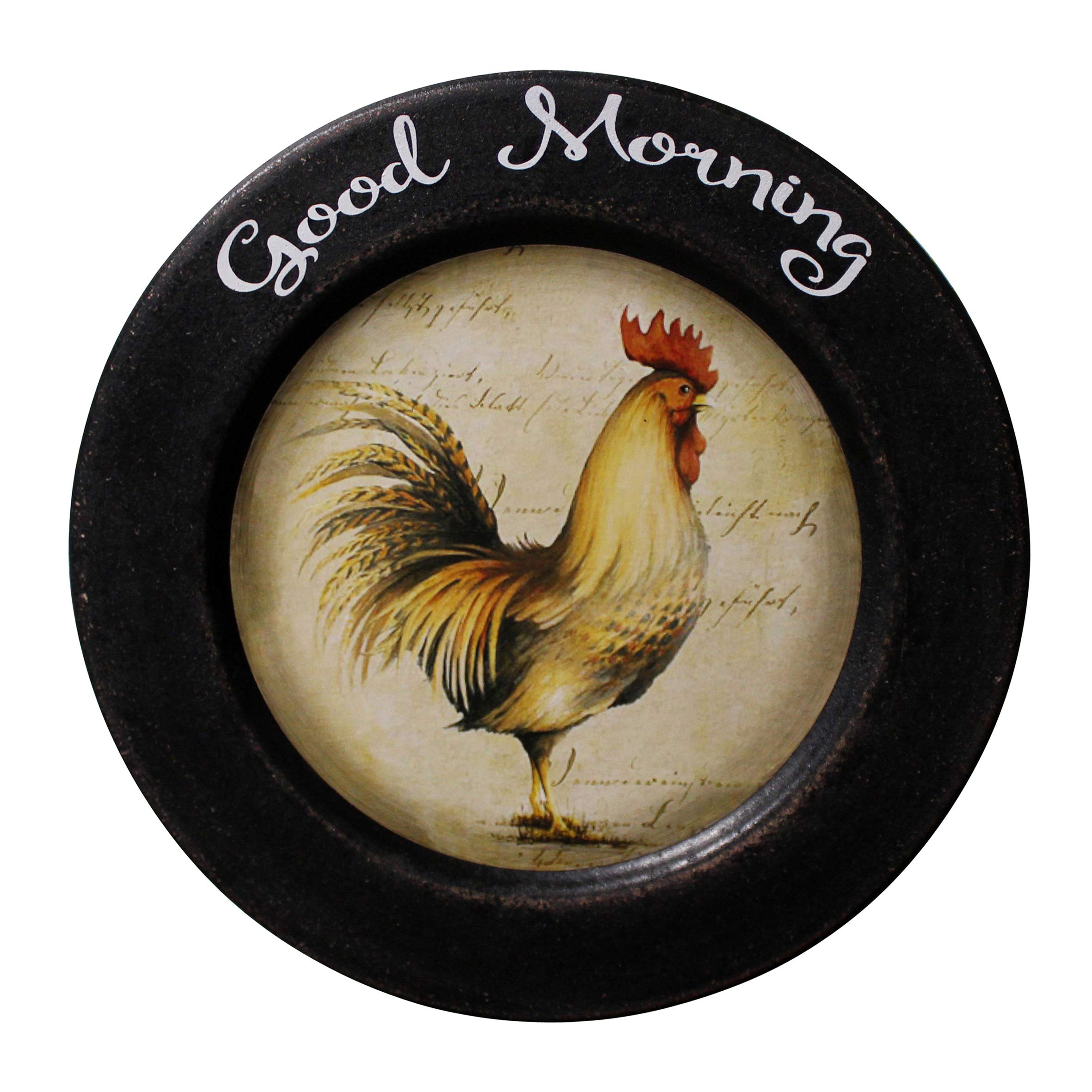CVHOMEDECO. Rooster Decorative Plate Country Distressed Round Display Wooden Plate Home D  cor Art, 11-1/4 Inch