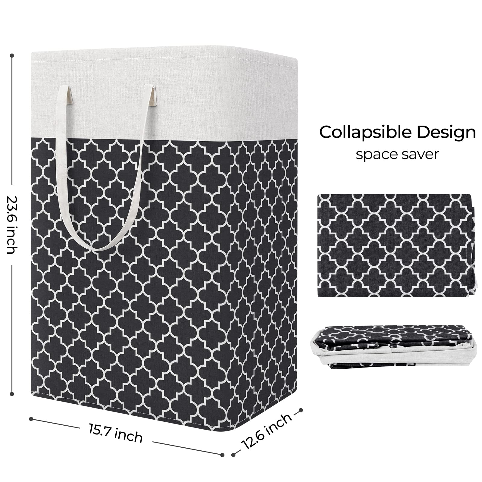 StorageRight Freestanding Laundry Basket Large Collapsible Laundry Hamper with Easy Carry Handles  for Laundry  Bedroom  Dorm  Clothes  Towels  Toys  75L  Clover Black
