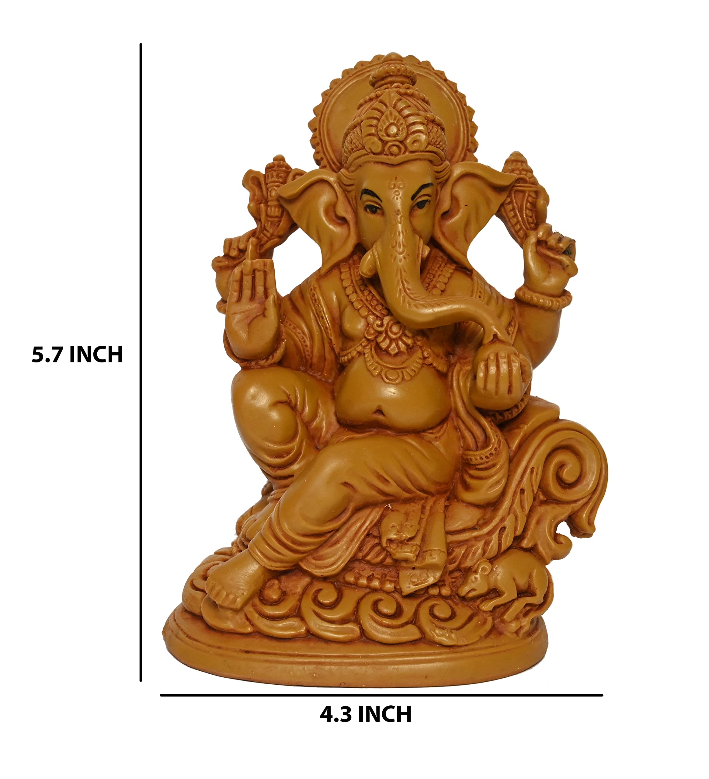 Karighar Polyresin Ganesh Ganpati Bappa Idol Perfect For Home | Living Room | Puja Room | Gifting (Brown, 10 X 11 X 15 Cm)