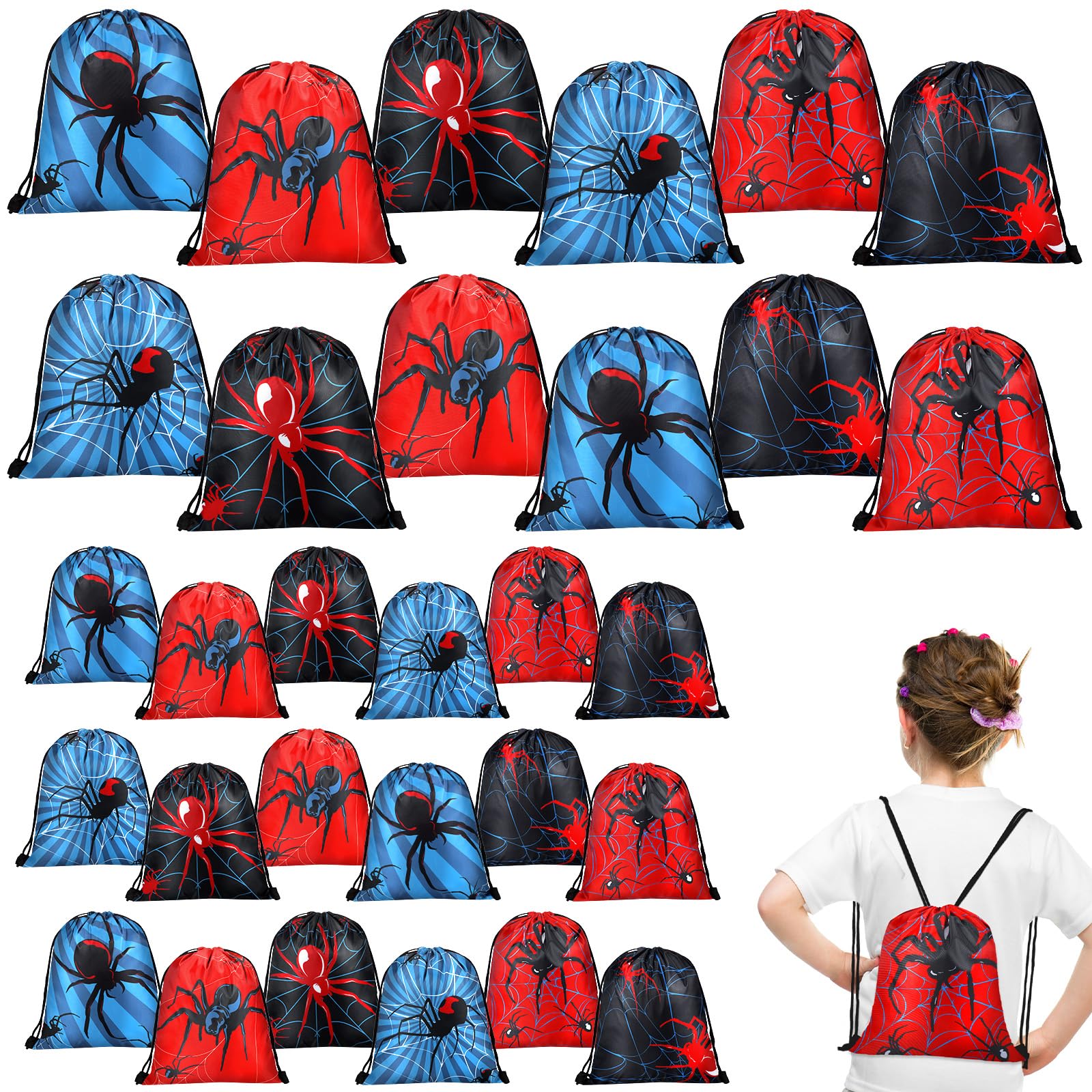 Lothee 30 Pcs Spider Party Favor Bags Spider Drawstring Bag Kids Birthday Party Decorations Gift Treat Goodie Candy Backpack(Fas