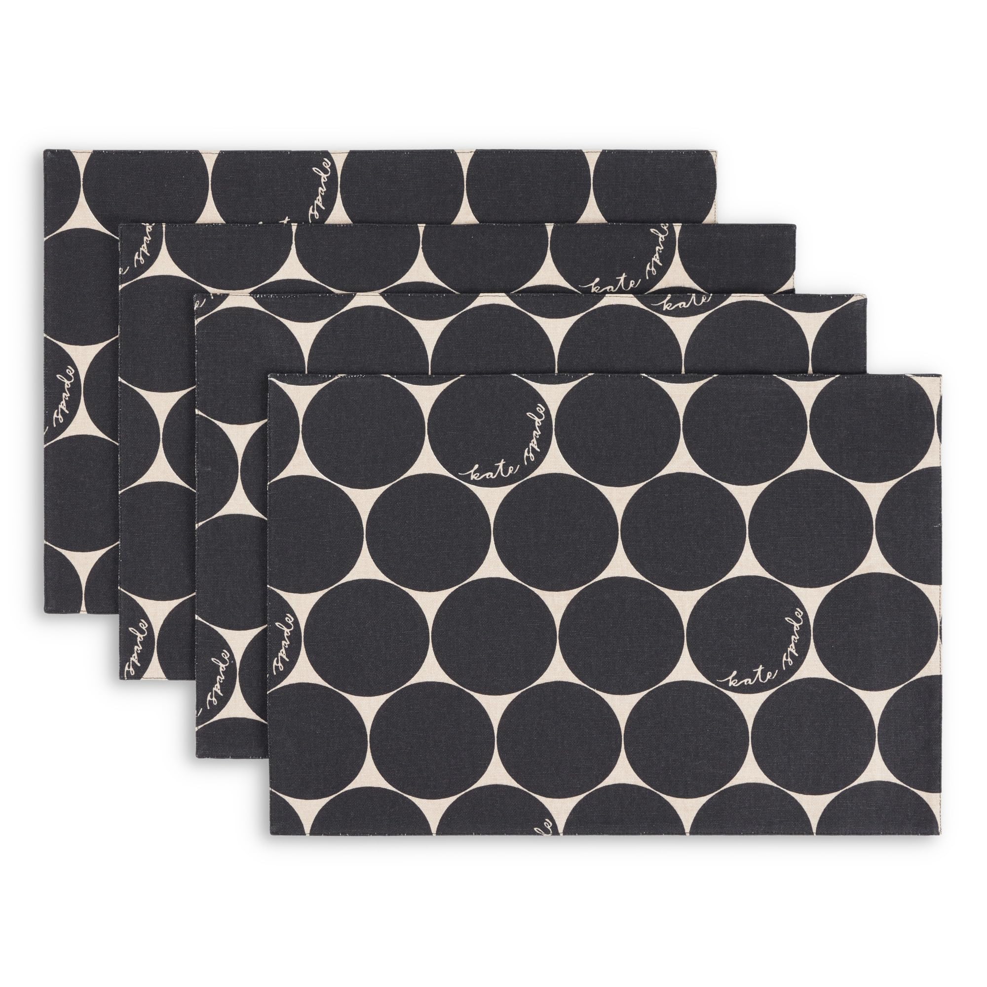 kate spade new york Joy Dot Placemats 4-Pack Set, Reversible, 100% Cotton, Machine Washable, Black/Beige, 13x19