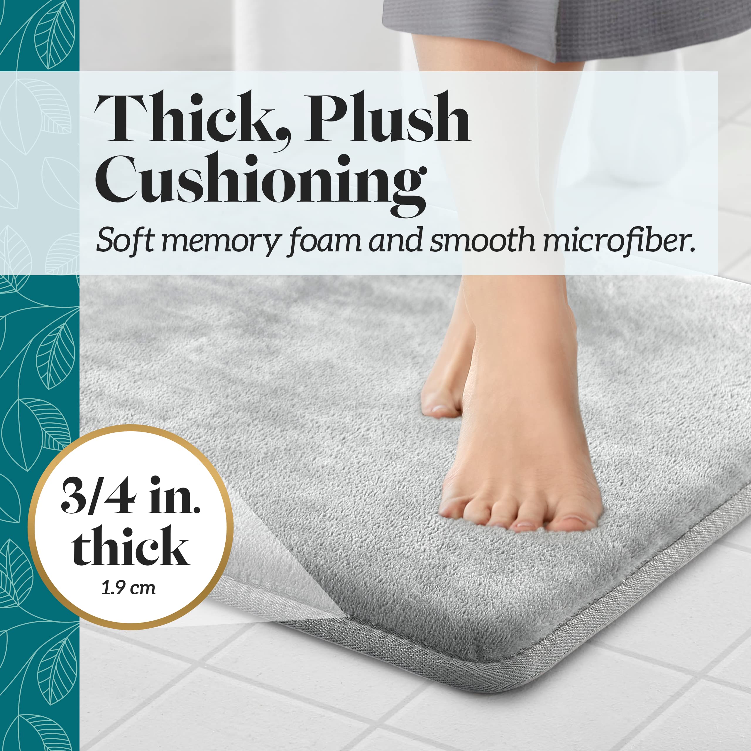 Genteele Bath Mats For Bathroom Non Slip - Silver 20'' X 32'' Memory Foam Bathroom Rugs - Quick Dry Bath Mat
