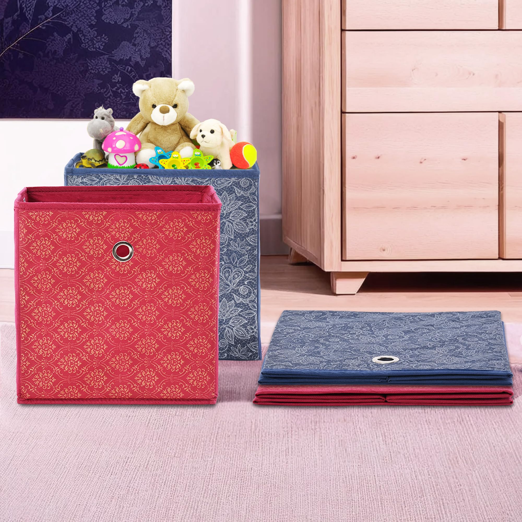 Kuber Industries Pack Of 4 Storage Box | Cupboard Drawer Organizer | Ideal For Toys, Books, Shoes | Foldable Square Storage Box 