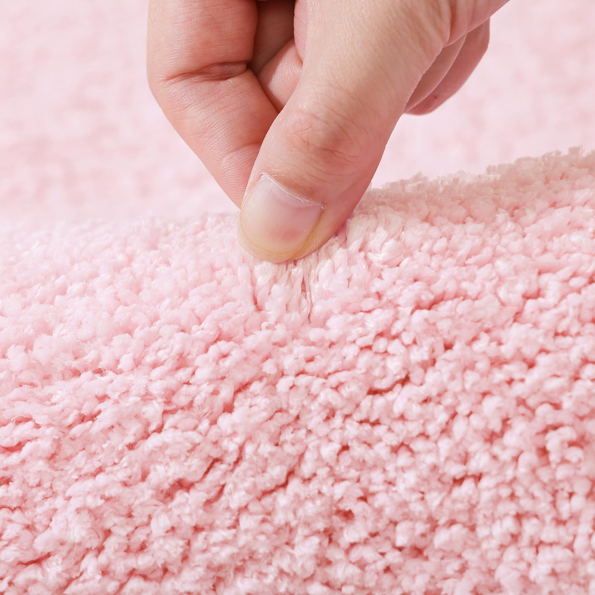 Yirddeo Bath Mat Pink Rug With Pom Oval Bathroom Rugs For Bedroom Non Slip Cute Boho Absorbent Mats Soft Plush Washable Rug (24X