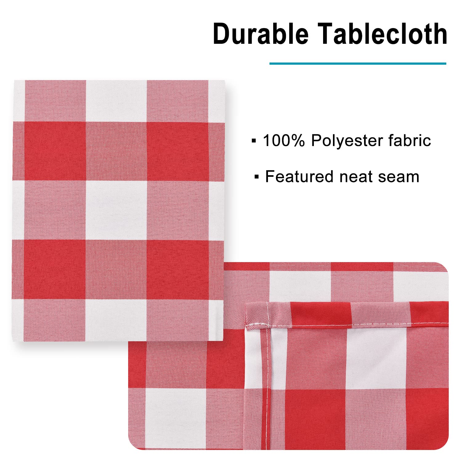 Hiasan Red And White Checkered Tablecloth Rectangle - Stain Resistant, Waterproof And Washable Plaid Table Cloth For Picnic, Hol