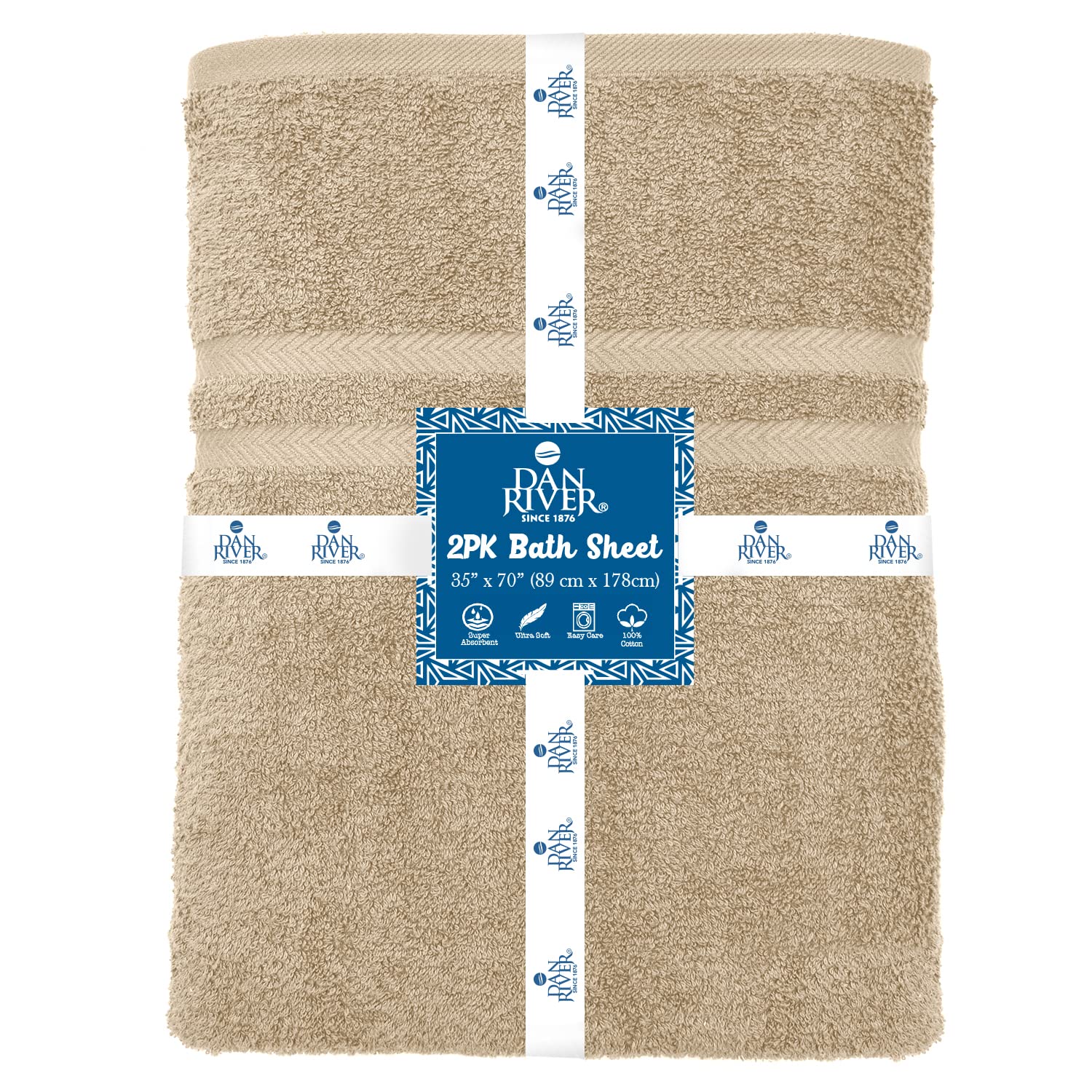 DAN RIVER Bath Sheets Set of 2 - 550 GSM Ultra Super Soft & Highly Absorbent Sheets - 100% Cotton Jumbo Large Bath Towels for Bathroom  Home  Hotel  Spa  Beach  Pool  Gym - 35?x70? in Tan