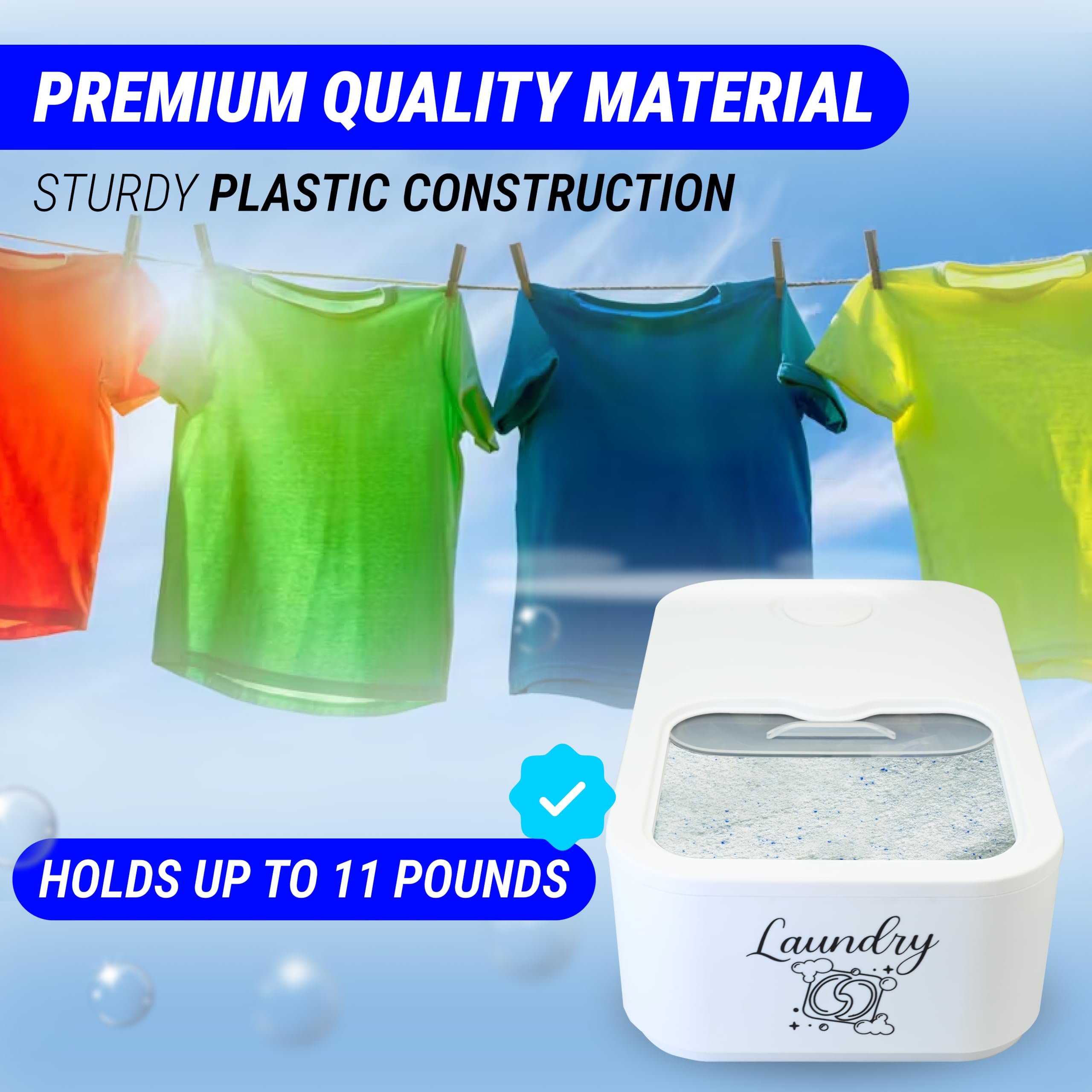 Skywin Laundry Pod Container With Slide Lid (White With Print) -15   X8.7   X4.5   - Holds 11 Pounds, Fits 2 Bottles Of Laundry
