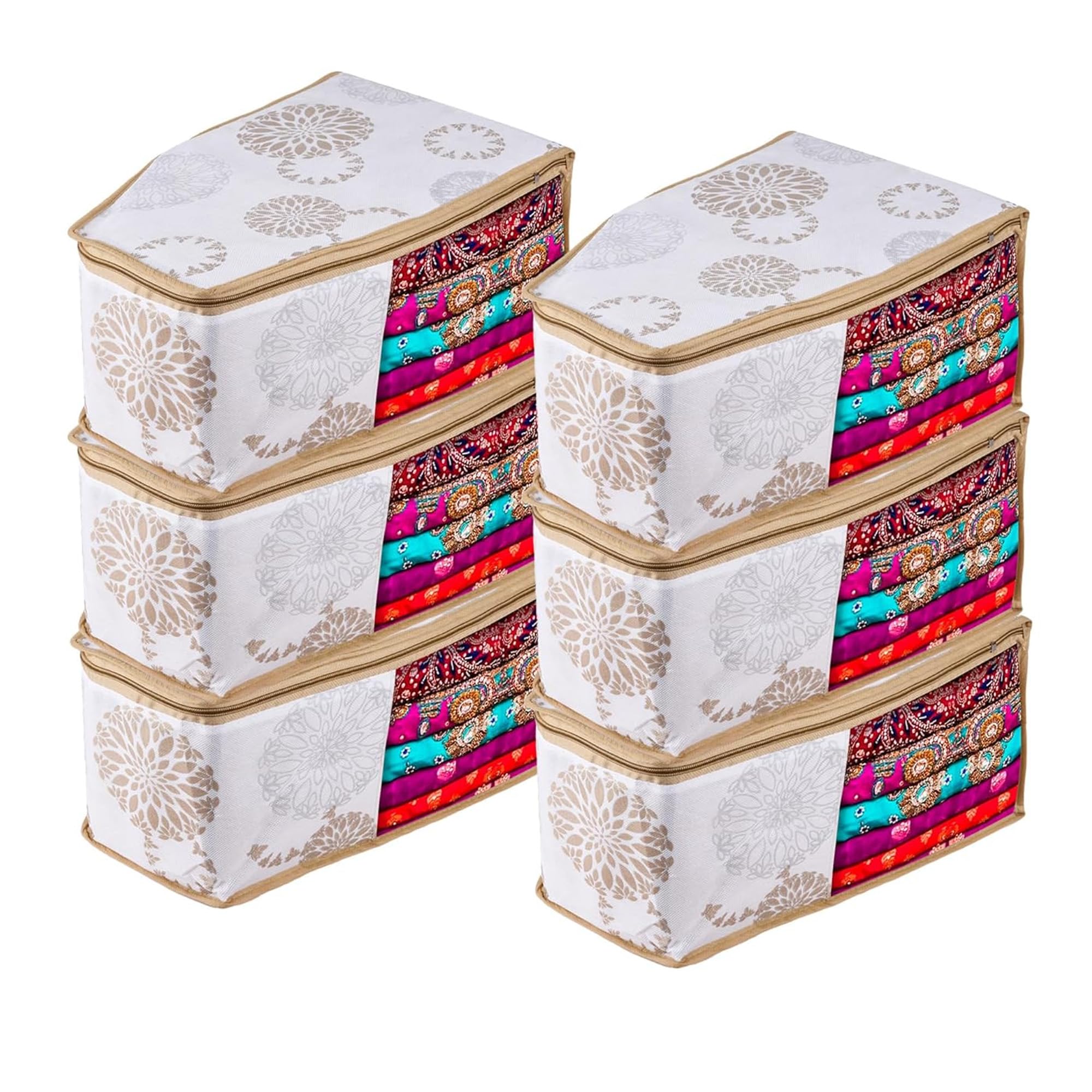 Kuber Industries Non Woven (Pack Of 6) Blouse Cover | Gola-Printed | Clothes Storage Bag | Wardrobe Organiser With Zipper | Side