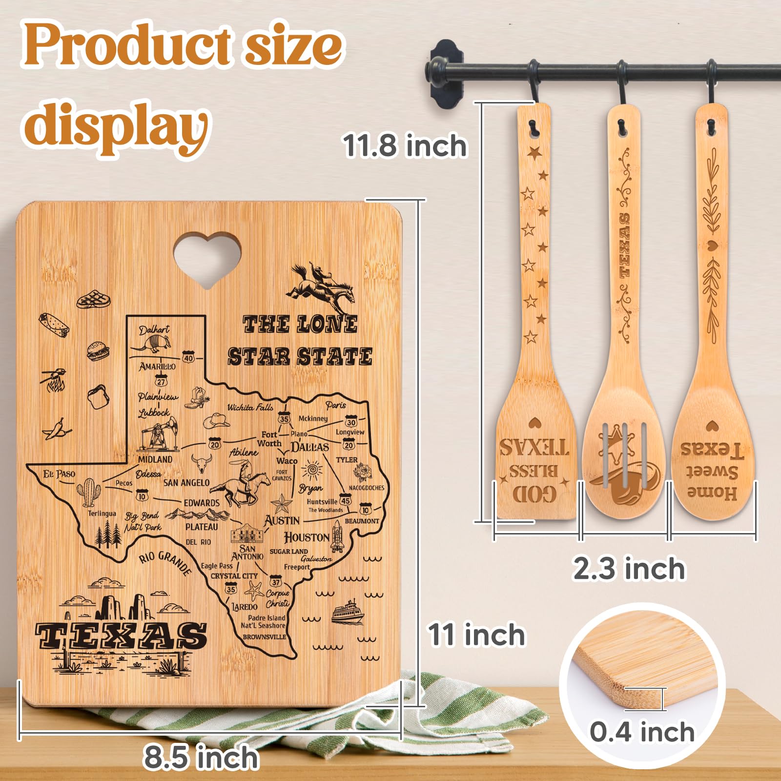 Texas Gifts Cutting Board Set, Christmas Gifts, Texas Souvenirs, Texas Kitchen Decor with State Map Design, Charcuterie and Serv