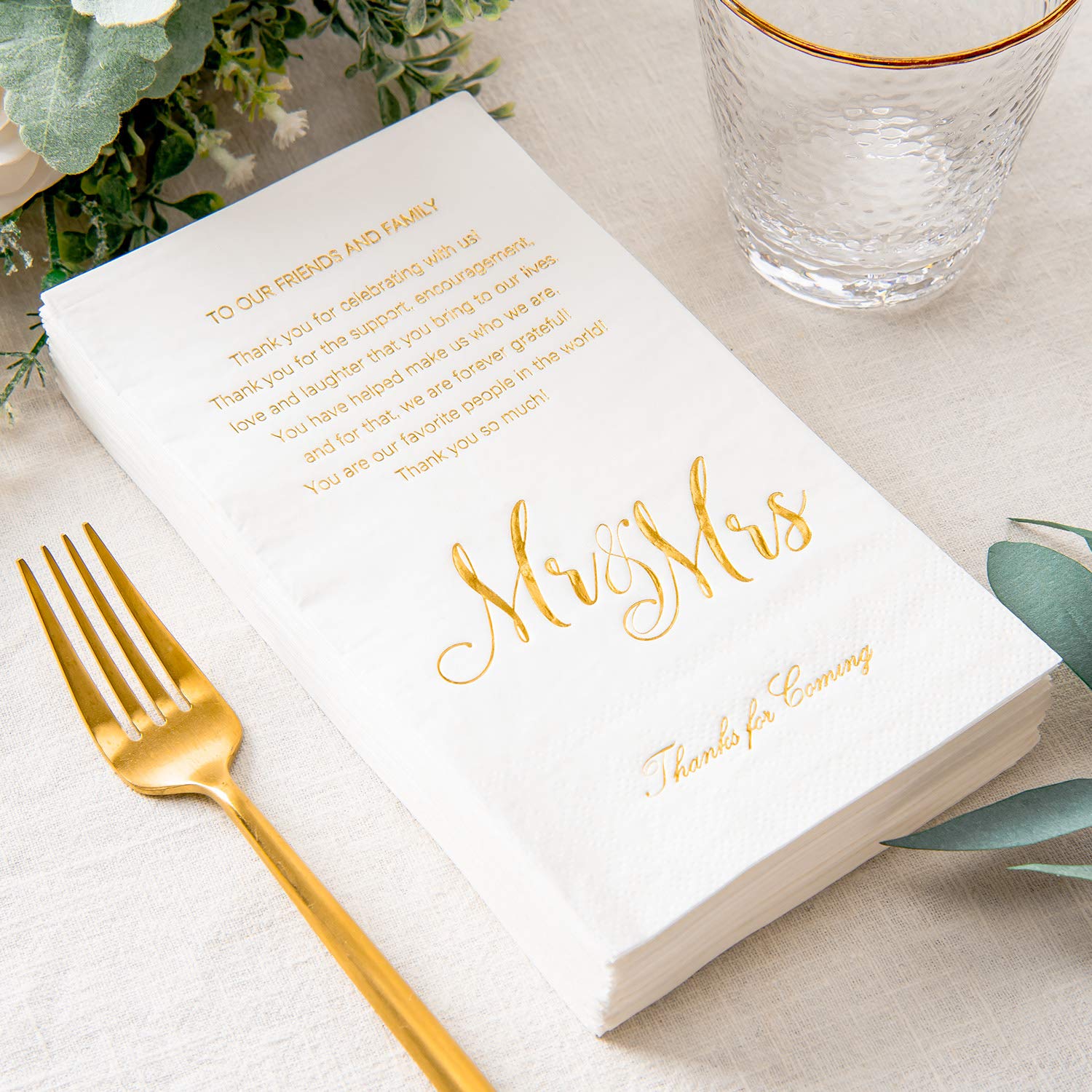Crisky Gold Mr & Mrs Dinner Napkins Wedding Dinner Napkins Replace Thank You Card Disposable Decorative Towels for Wedding Shower Banquet Rehearsal Dinner Decoraions  100 Pcs  3-ply  12''x16''