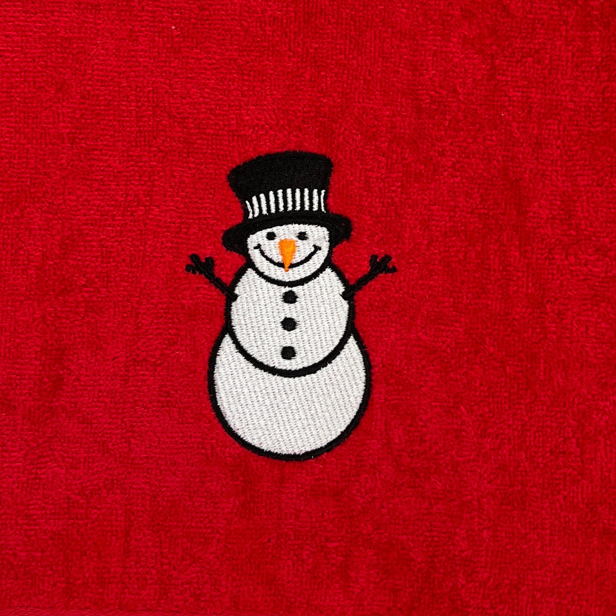 Christmas Holiday Red Snowman Hand Towels With Checkered Border: Luxury Bathroom Guest Towels, Embroidered (25'' X 16'' Inch)