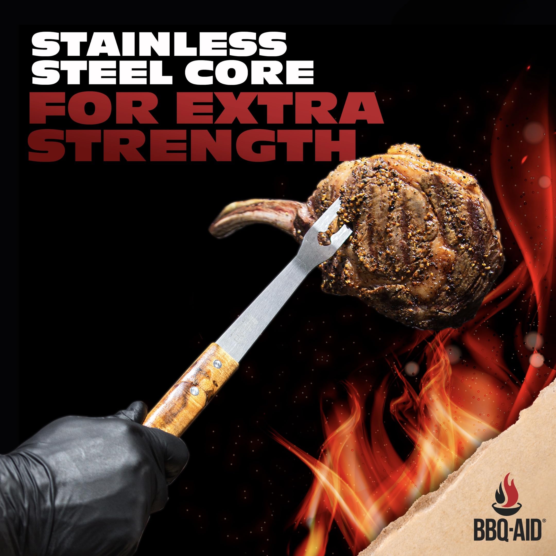 Bbq-Aid 3 Piece Grill Set Bbq Accessories - Kitchen Tongs, Metal Spatula & Fork Utensils - Heavy Duty Stainless Steel Barbecue G