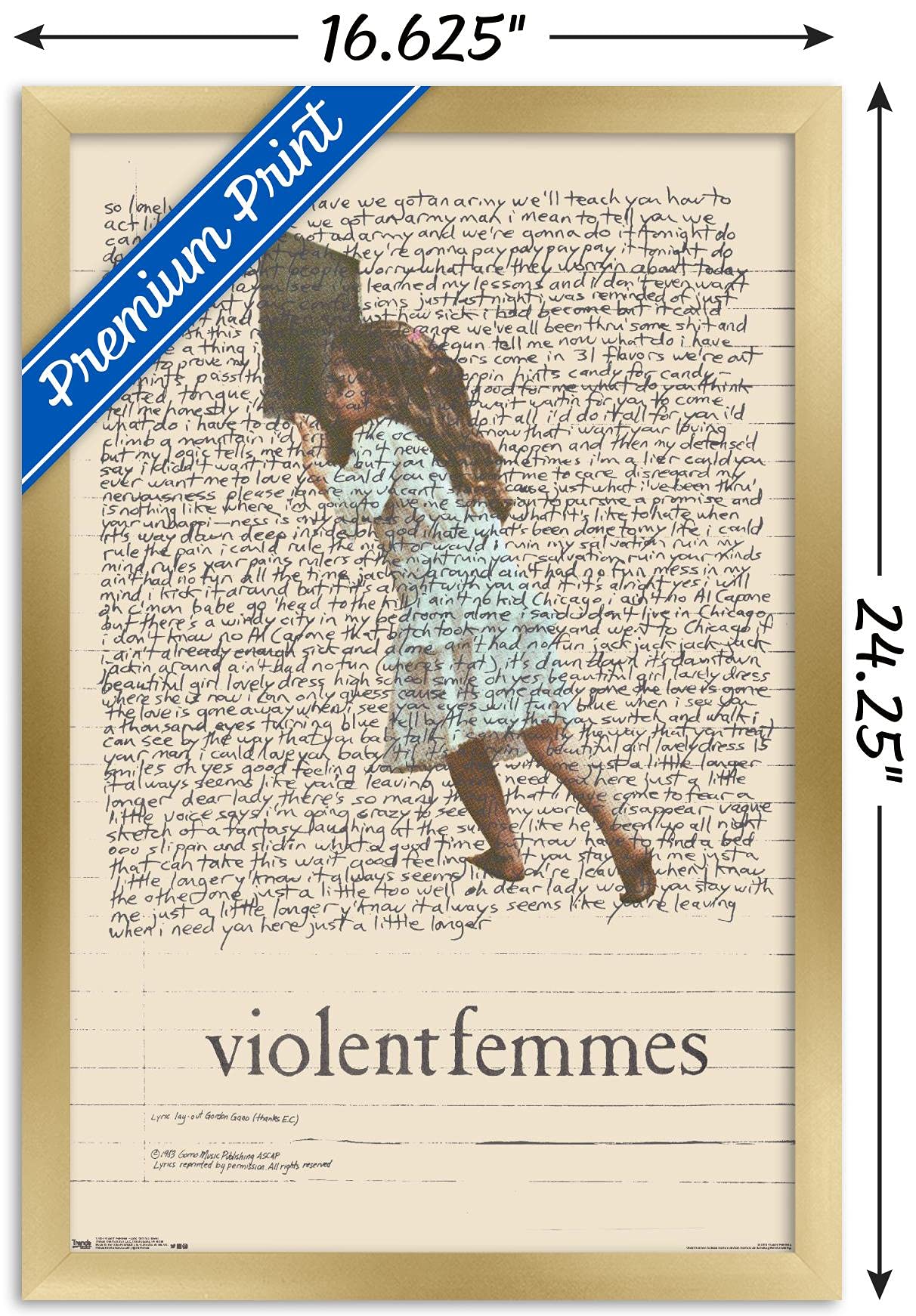 Trends International Violent Femmes - Lyric Girl Tea Towel Wall Poster, 14.725'' X 22.375'', Gold Framed Version