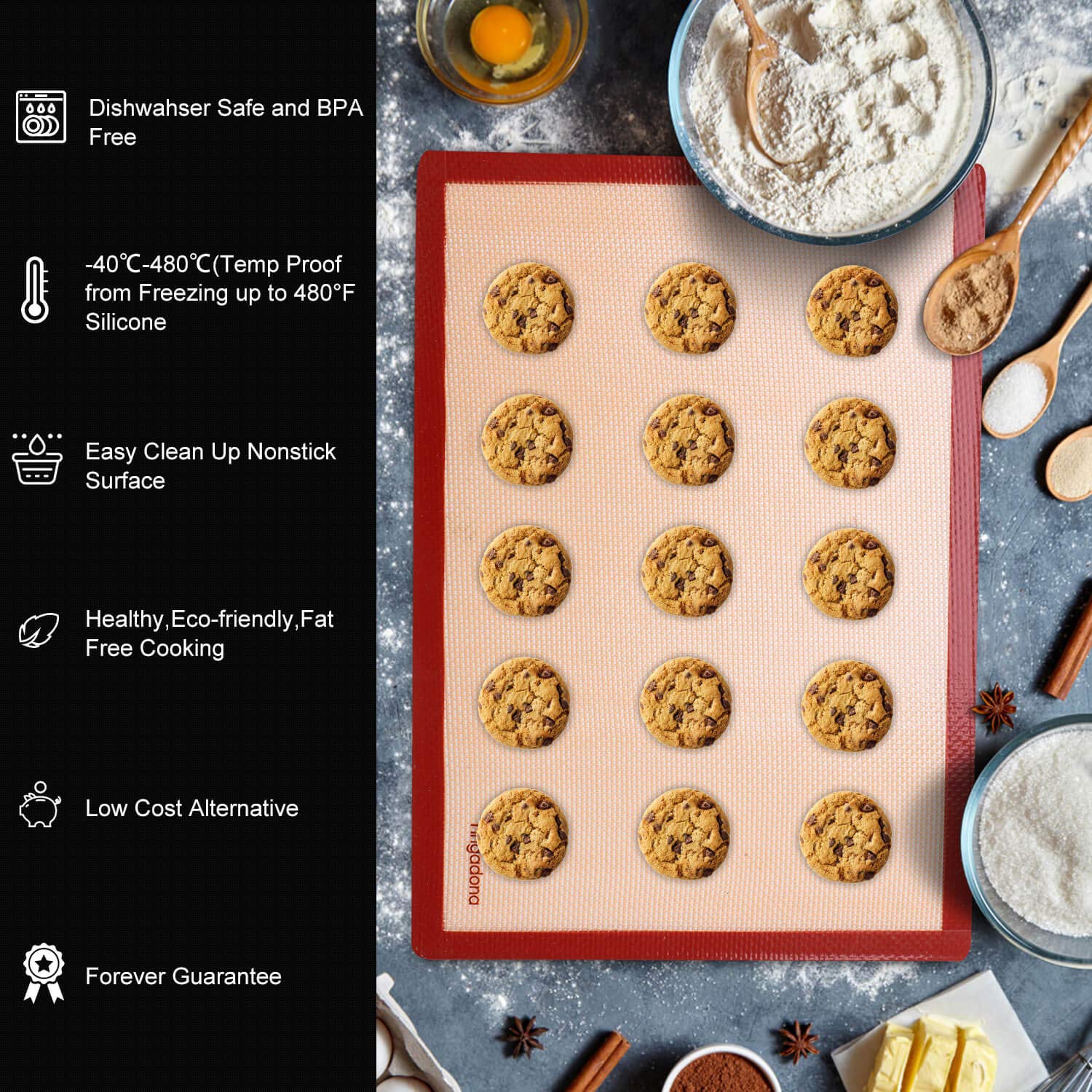 Silicone Baking Mats Set Of 6, Food Grade Non-Stick Reusable Baking Mat, Silicon Baking Slip Mats Oven Liner Sheet, Round & Squa