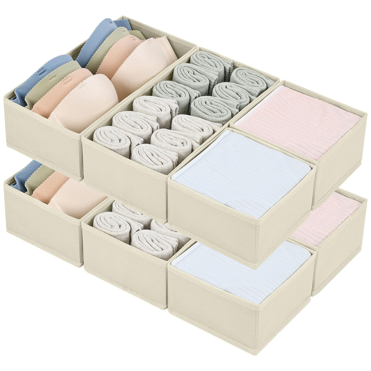 DIMJ Drawer Organizers for Clothing, Set of 8 Fabric Closet Organizers and Storage, Dresser Drawer Organizers, Drawer Dividers f