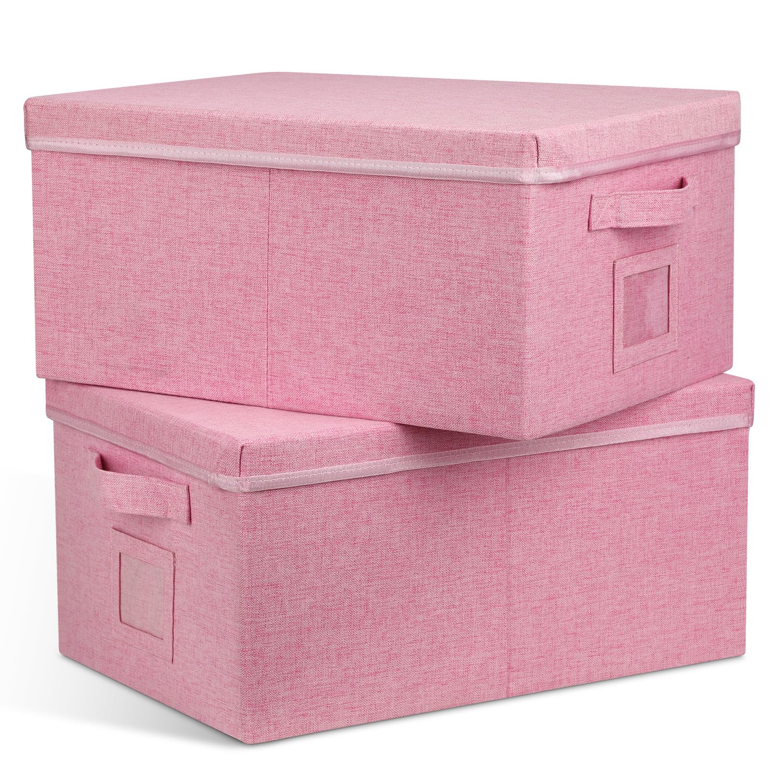 Graciadeco 22.8Qt Closet Storage Boxes With Lids Pink Folding Keepsake Storage Bins Stackable Flat Lidded Carboard Storage Conta