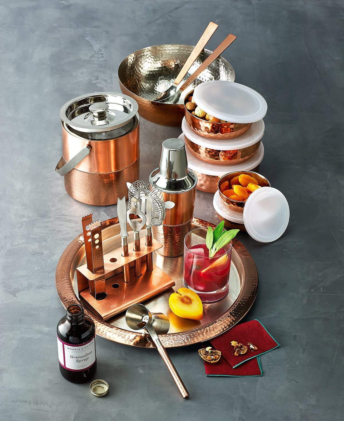 Godinger 5 Piece Hammered Copper Plated Stackable Storage Bowl Set With Airtight Lids