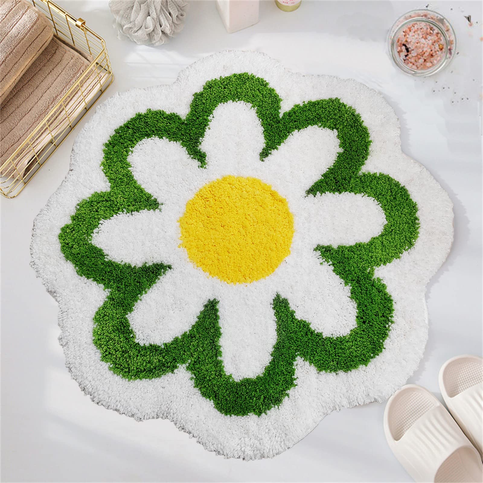 YRXRUS Flower Bath Mat, Green Bathroom Rug, Beauty Bath Mats, Ultra Soft Microfiber Bath Rug, Machine Washable Flower Rug, Showe