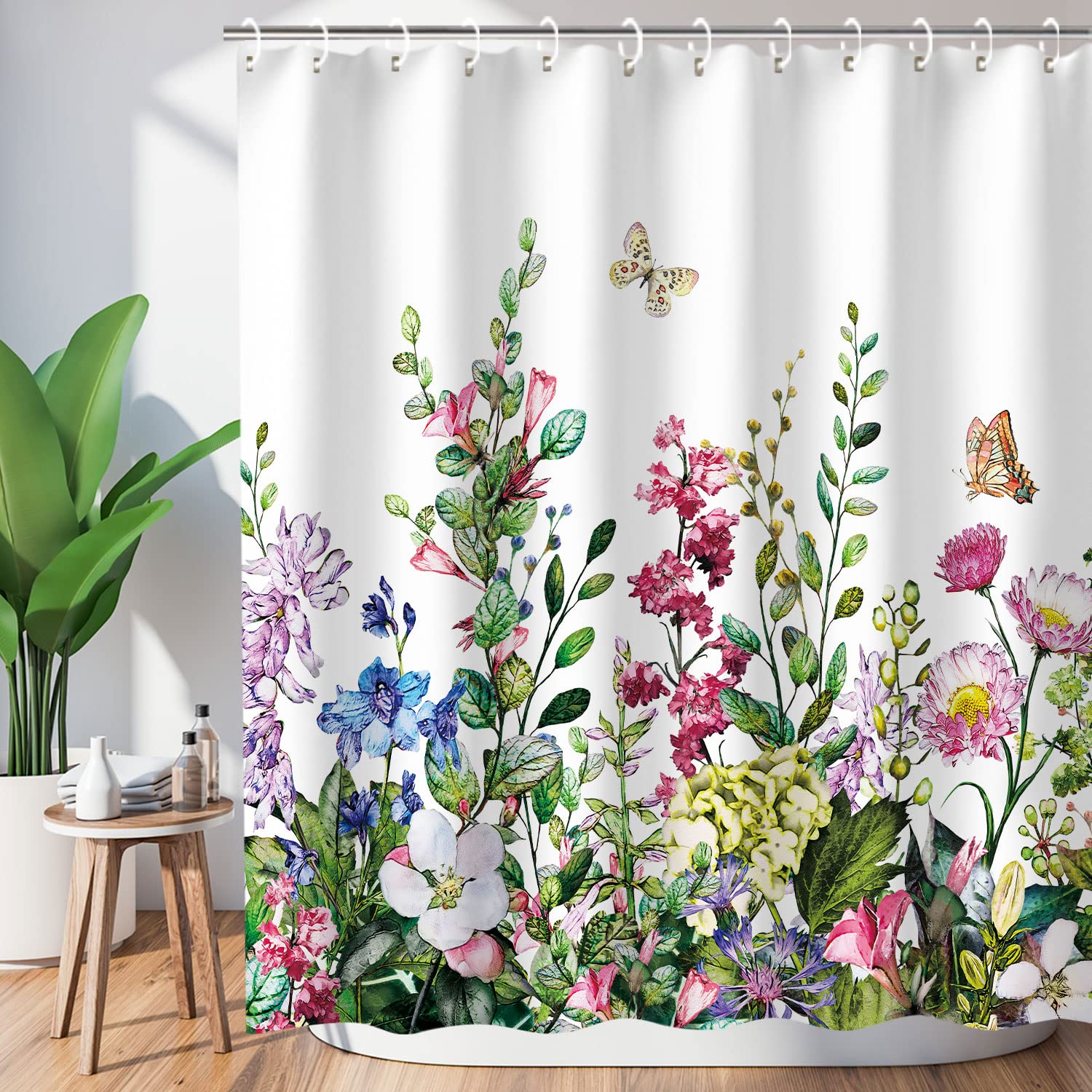 Livilan Floral Shower Curtain Flower Shower Curtain For Bathroom Colorful Plant Botanical Wildflower Flowered Shower Curtains Wi