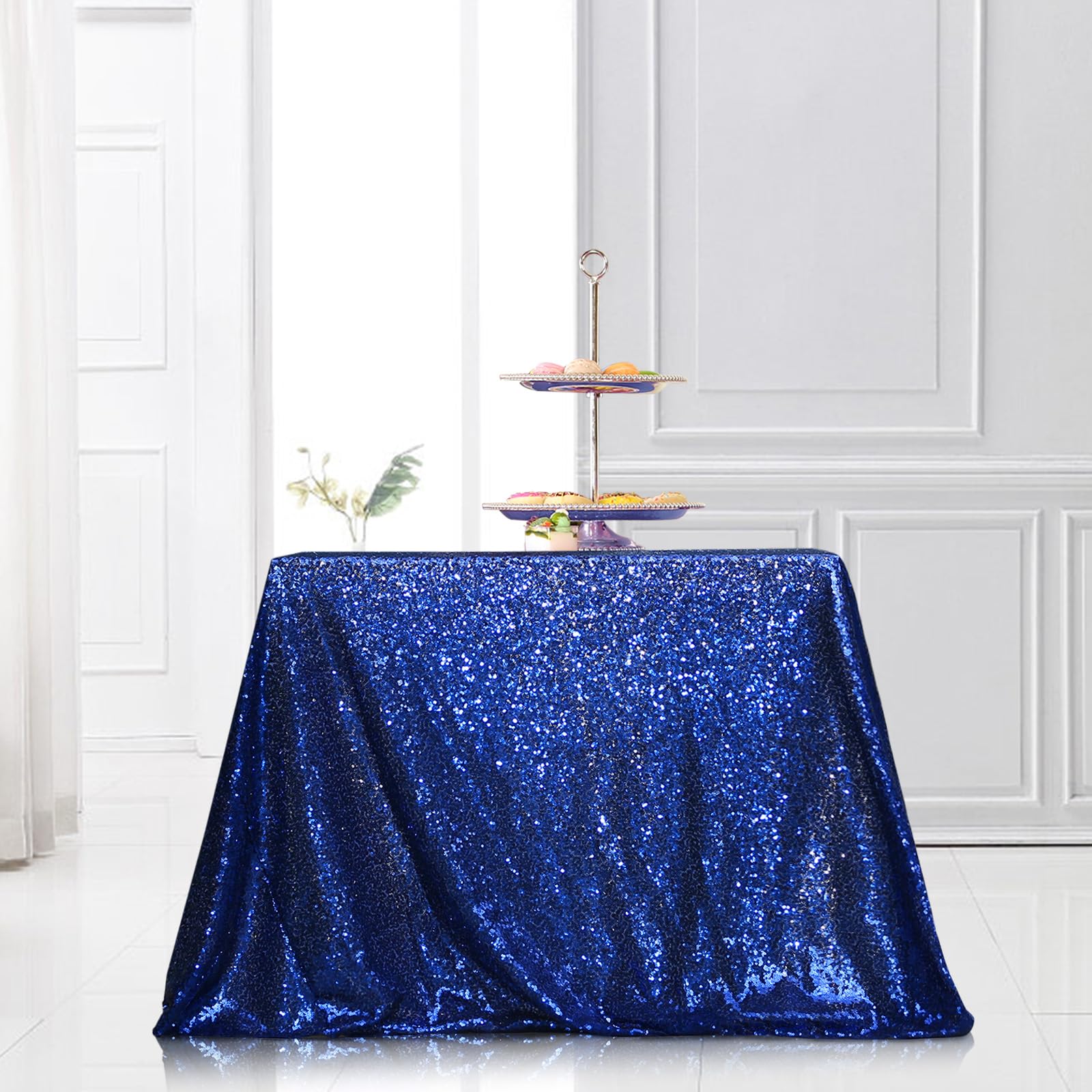 PartyDelight Sequin Tablecloth 50x80Inch Navy Blue Rectangle Table Cloth Glitter for Party Baby Shower Christmas Decorations