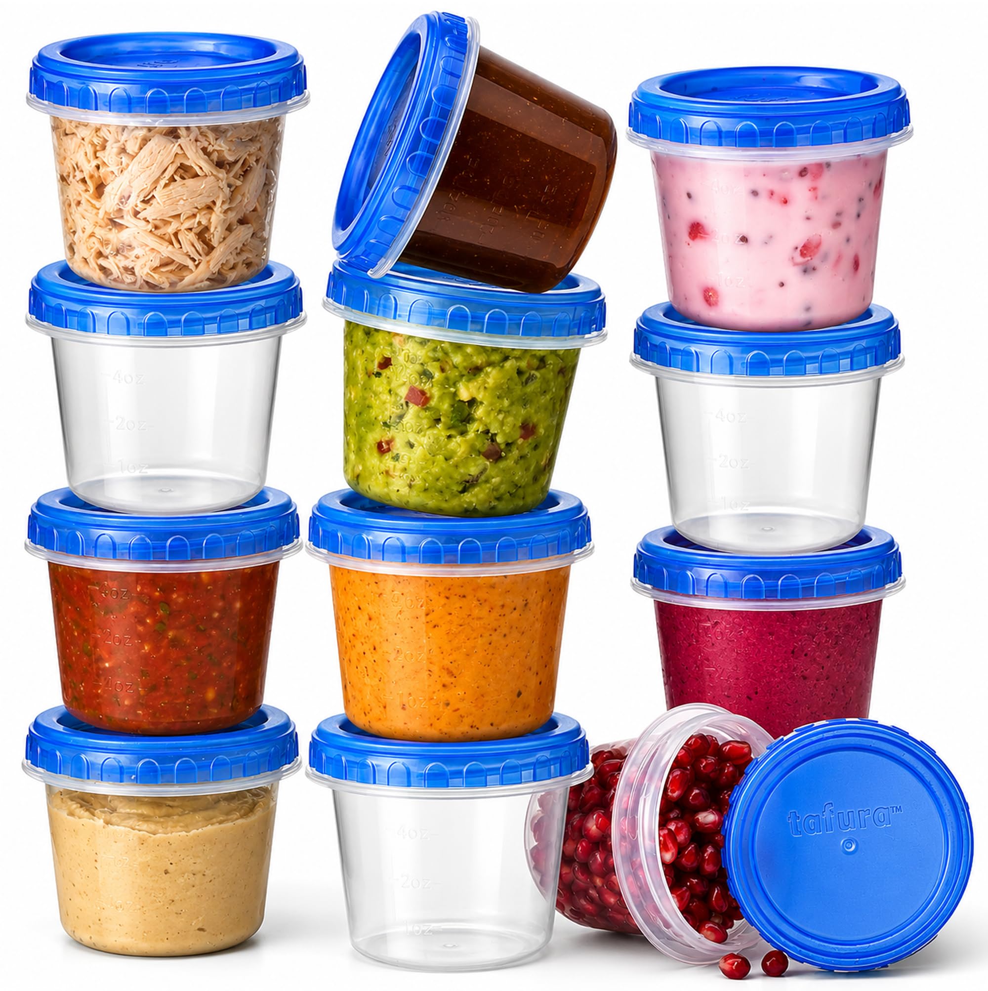 Tafura 4 Oz. Small Containers with Lids [12 Pack] Snack Containers with Twist Top Lids | Condiment Storage for Puree, Snacks, an