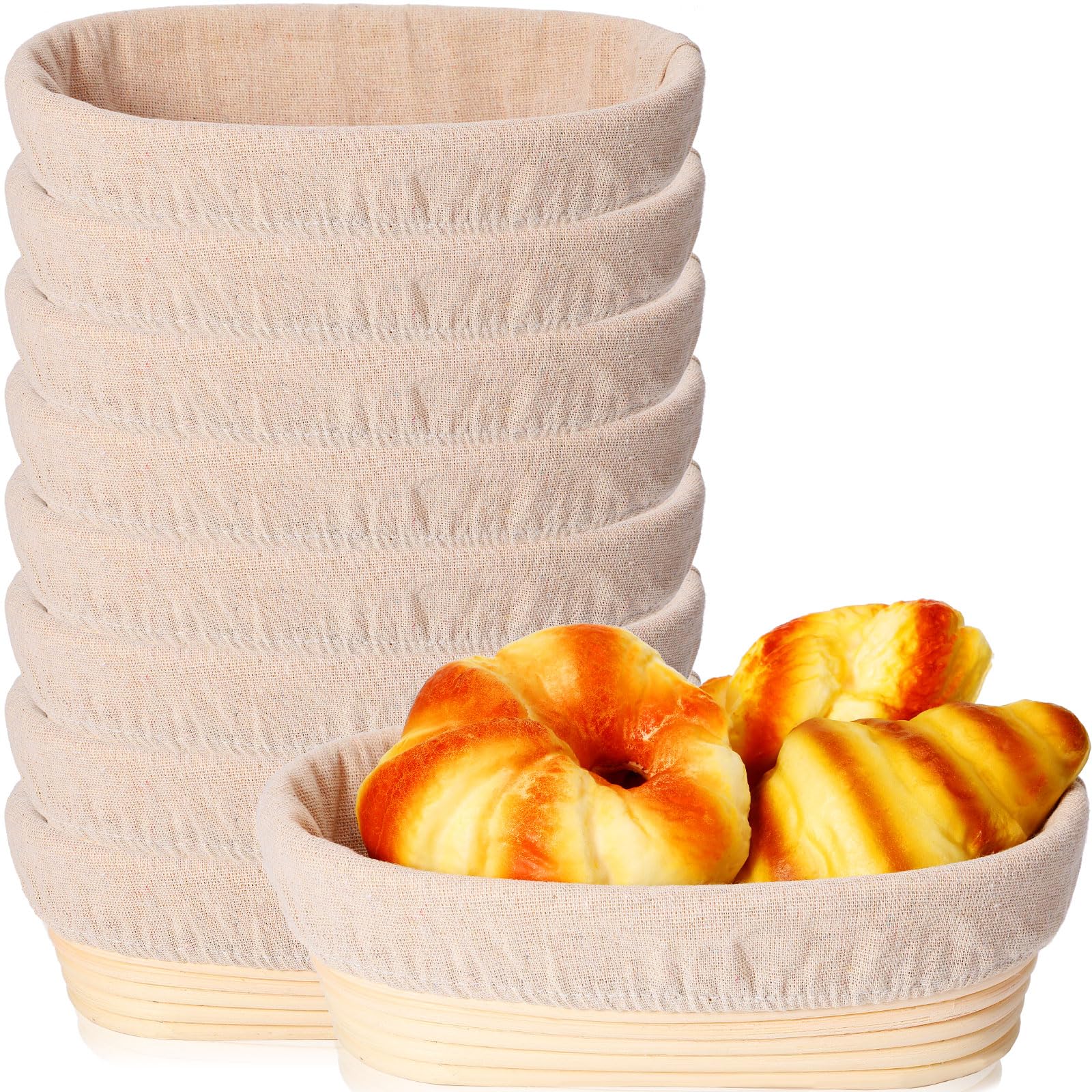 Gejoy Oval Banneton Bread Proofing Basket Set Of 8, Sourdough Bread Baking Bowl Kit With Cloth Liners And Dough Scrapers Natural