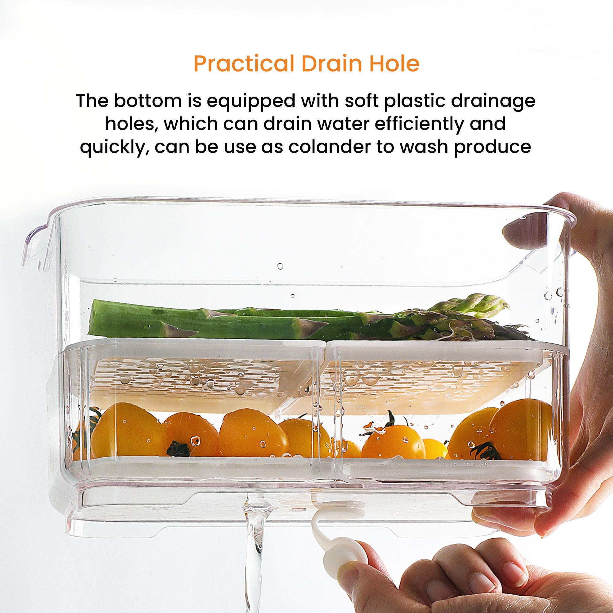 vacane Produce Saver with Lids  2 Piece Fruit Vegetable Storage Container with Vents Stackable Fridge Drawers Organizer Salad Lettuce Keeper For Refrigerator Bpa-free Fresh Keeper 5.7L&2.8L