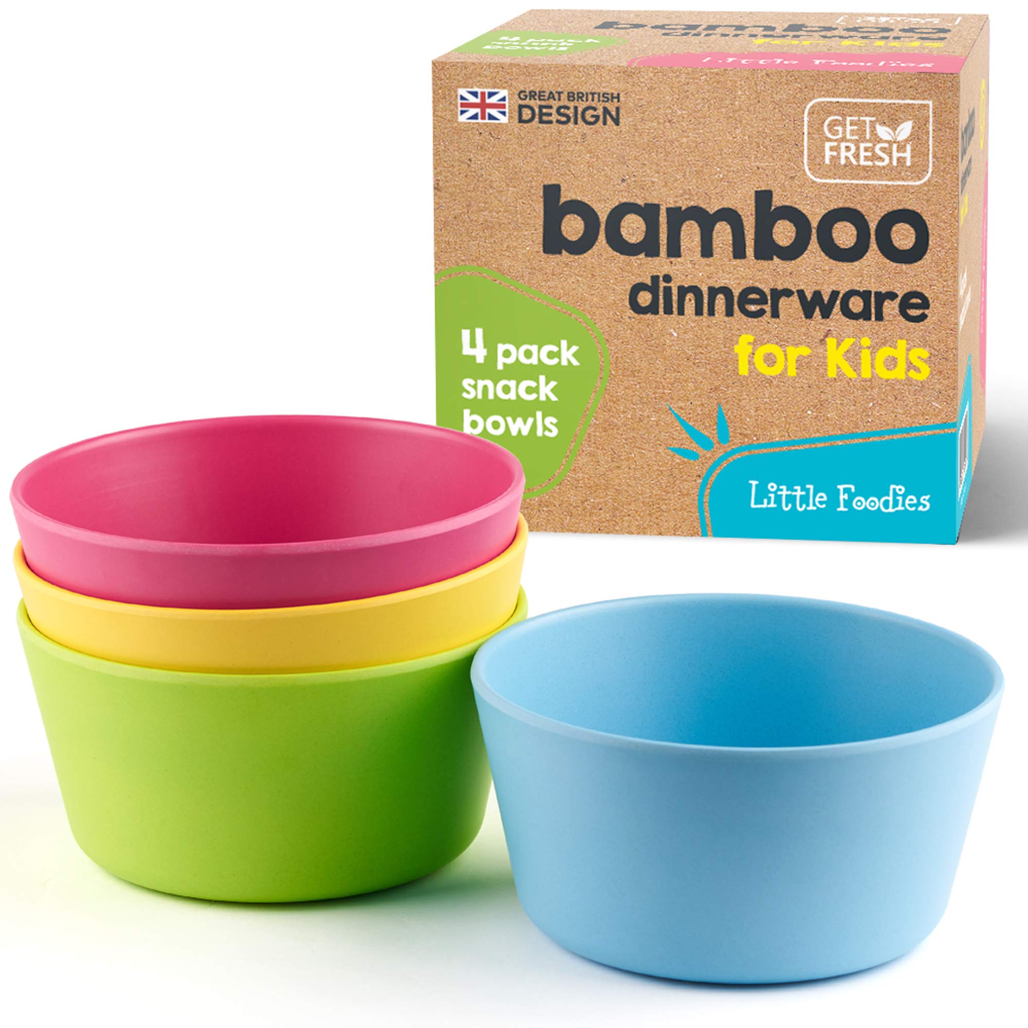 Get Fresh Bamboo Kids Snack Bowls, Set Of 4 Bowls For Kids, Kids Bpa Free Bowls, Bamboo Dinnerware For Everyday Use, Kids Bamboo