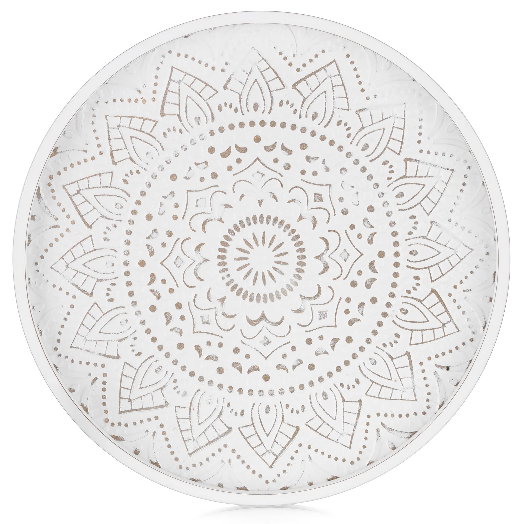 Hanobe Round Decorative Coffee Tray: Rustic White Table Tray Decor Farmhouse Centerpiece Wood Circle Tray Floral Serving Trays F