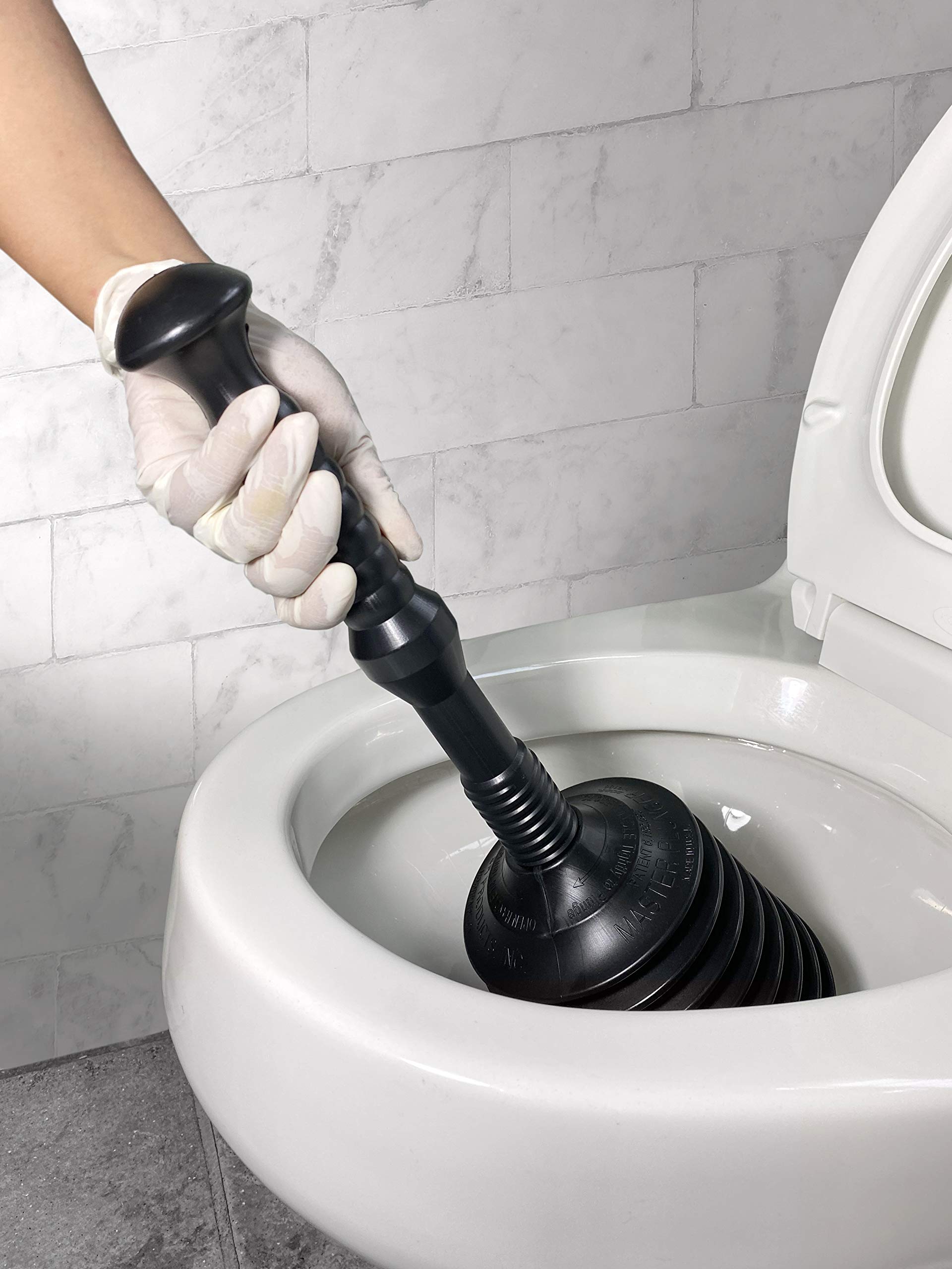 Master Plunger MP100-3 Heavy Duty Toilet Plunger Clears  Kitchen Sinks  Garbage Disposal and  Toilets Fast. Equipped with Patented Automatic Air Relief Valve  Black
