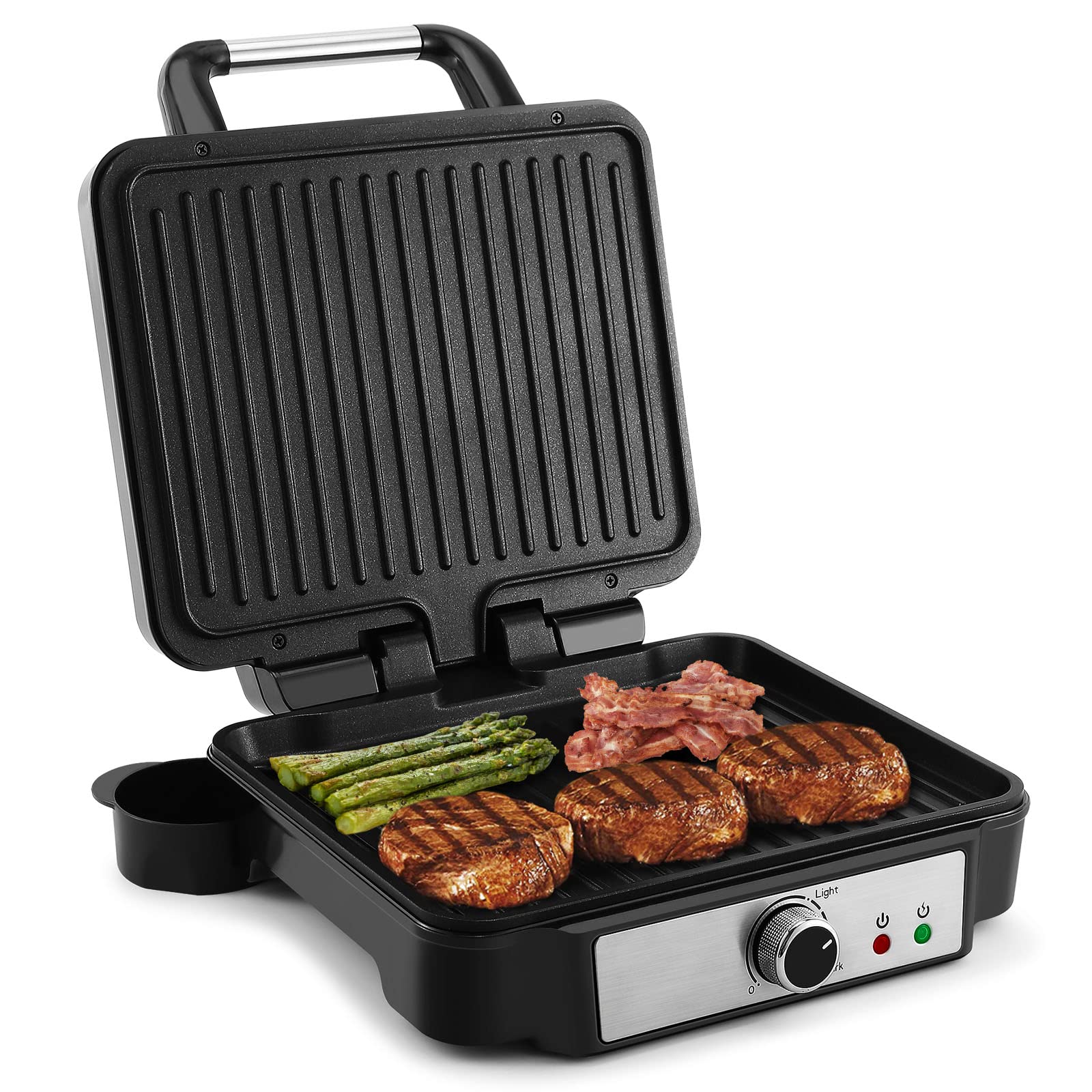 Monxook Panini Press Sandwich Maker, 4 Slices Panini Grill Non-Stick Coated Plates, Panini Makers With Temperature Control, Open