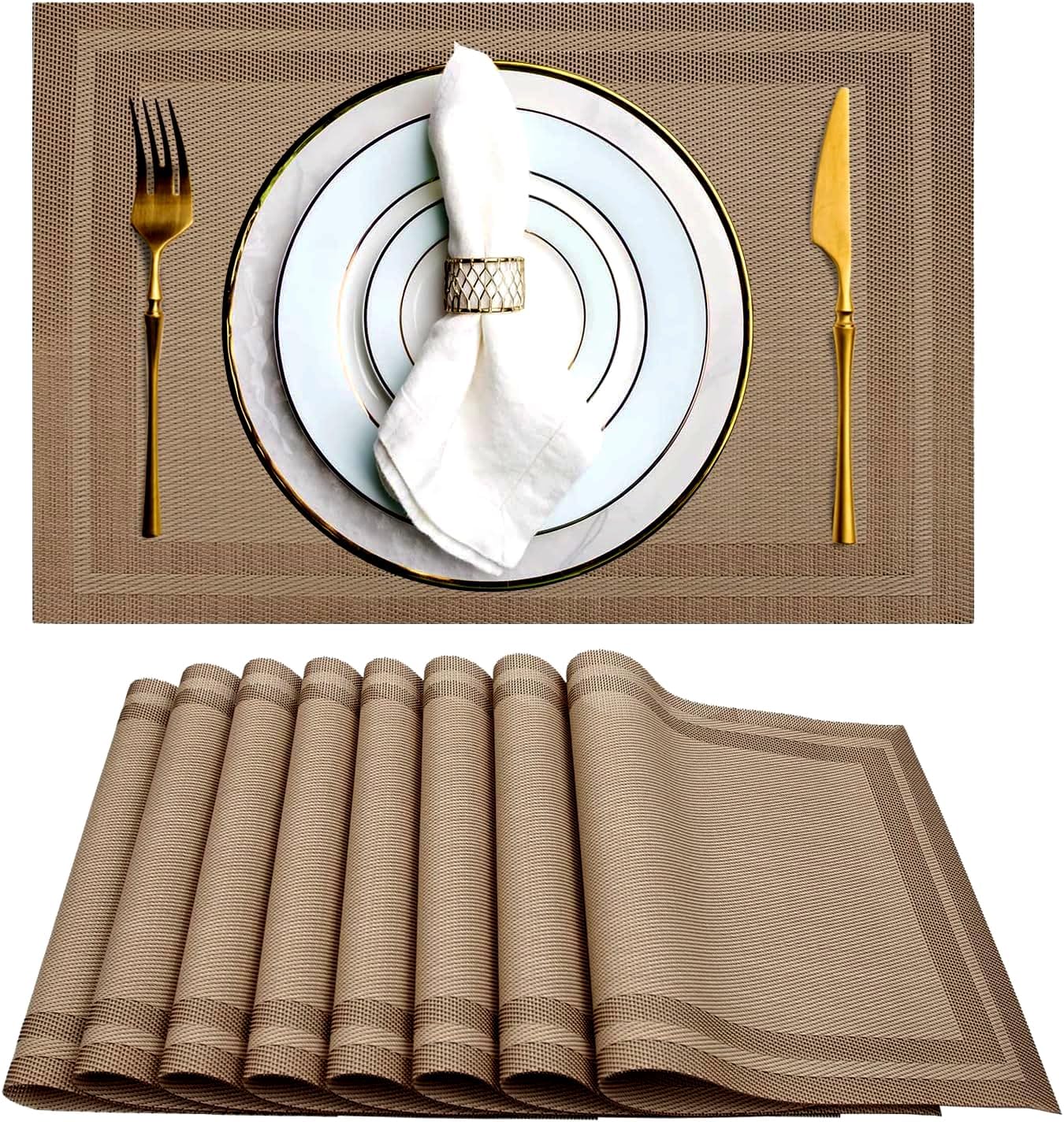 Cilveec Dining Table Mats 6 Pieces, Washable/Heat And Stain Resistant, Indoor/Outdoor Placemats, Pvc Table Placemats, Brown / 6 