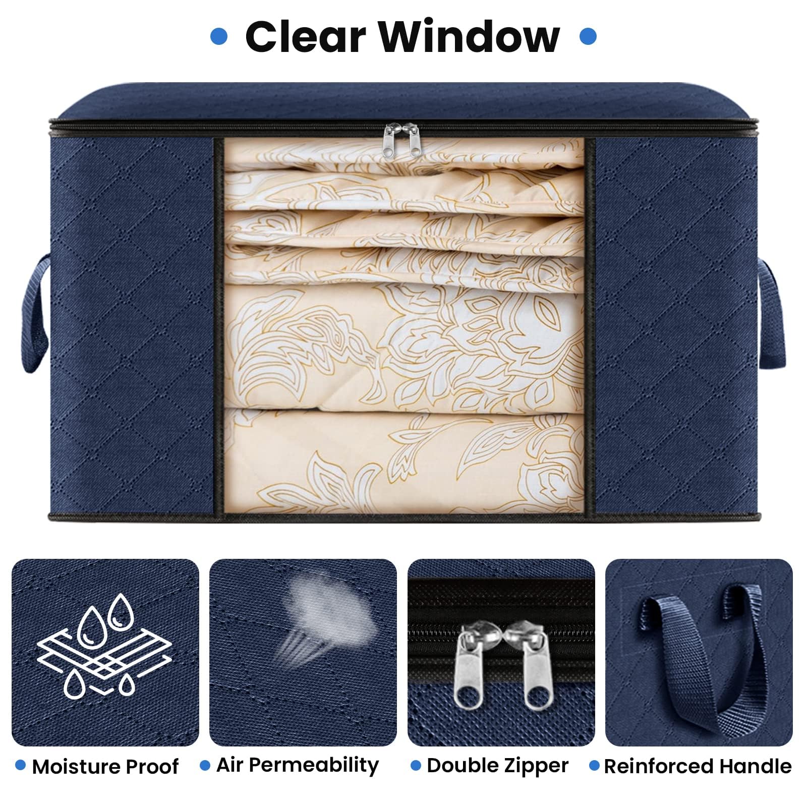 Fab totes 4 Pack Clothes Storage, Foldable Blanket Storage Bags, Storage Containers for Organizing Bedroom, Closet, Clothing, Co