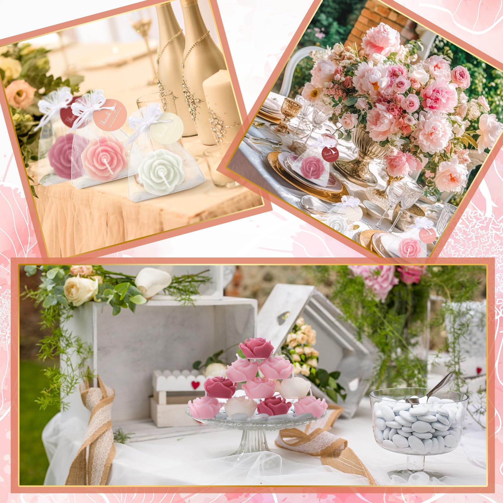 Treela 50 Set Flower Candles Wedding Favor for Guests Mini Dusty Pink Rose Shaped Tealight Candles for Return Gift Wedding Birth