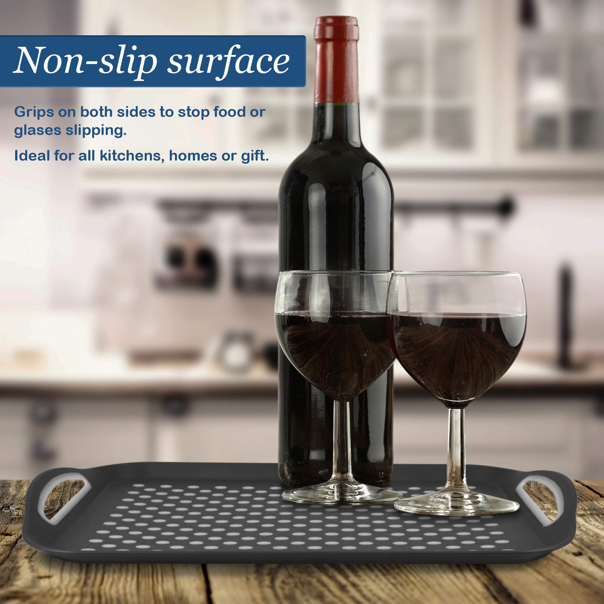 Volila Food Trays For Eating - 2 Pack Black And White Non Slip Tray For Serving Drinks And Snacks - 41Cm X 29Cm Plastic Carrying