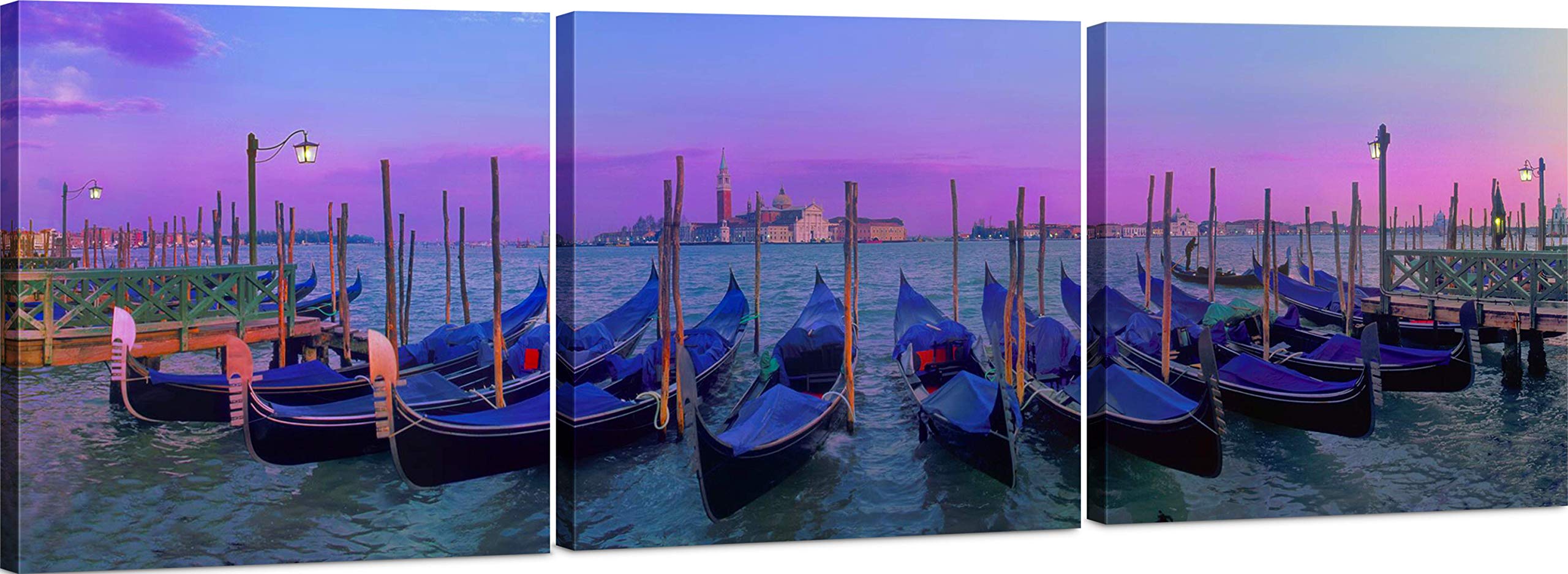 Canvas Wall Art Decor - 24X24 3 Piece Set (Total 24X72 Inch)- Sunset Over Venice Italy - Large Decorative & Modern Multi Panel S