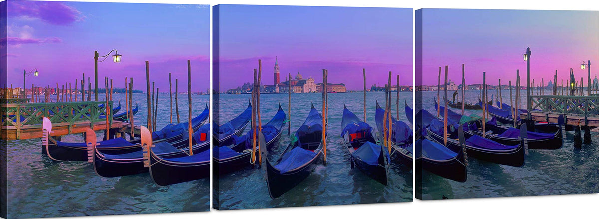 Canvas Wall Art Decor - 24X24 3 Piece Set (Total 24X72 Inch)- Sunset Over Venice Italy - Large Decorative & Modern Multi Panel S
