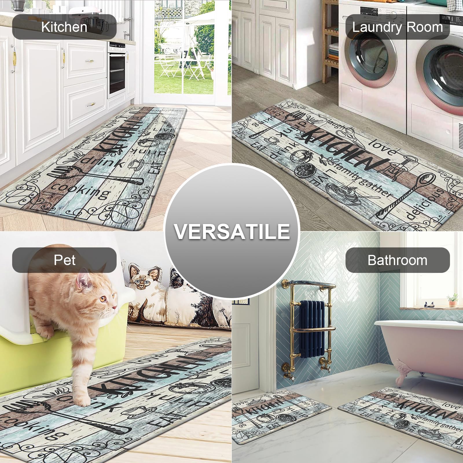 HEBE Anti Fatigue Kitchen Rugs Set of 2 Non Slip Cushioned Kitchen Mats for Floor PVC Waterproof Kitchen Rugs and Mats Set Kitchen Carpet Rug Runner for Sink Laundry Standing