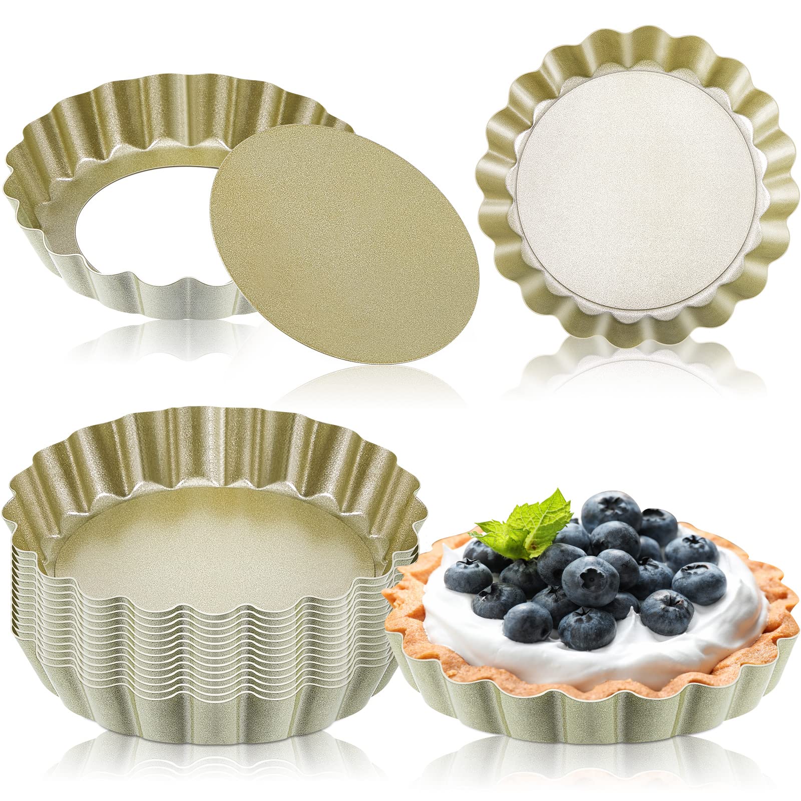 Tessco for you 16 Pcs Mini Tart Pans for Baking, Gold Round