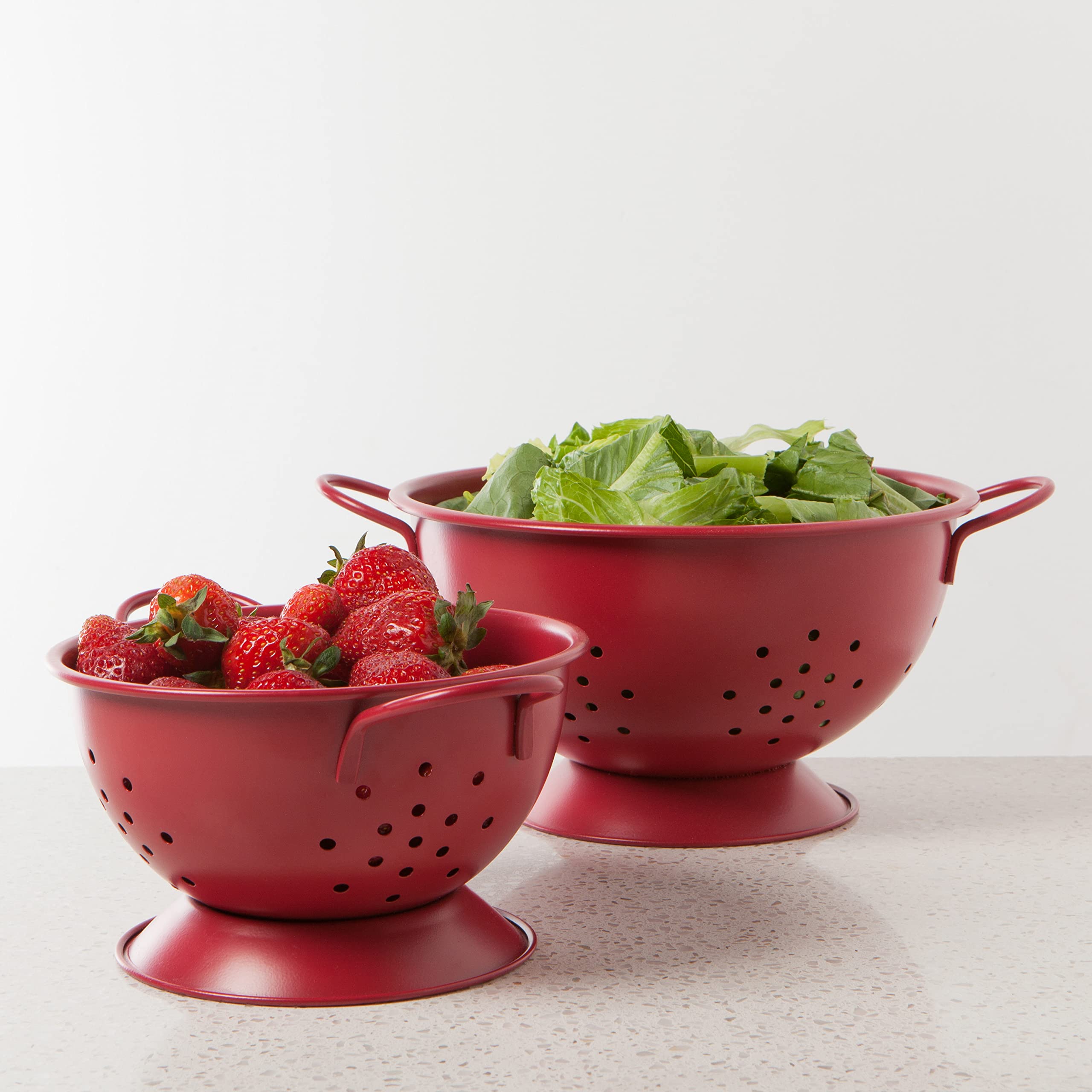 Now Designs Matte Coated Metal Colander Set Medium And Small, Set Of 2, Red