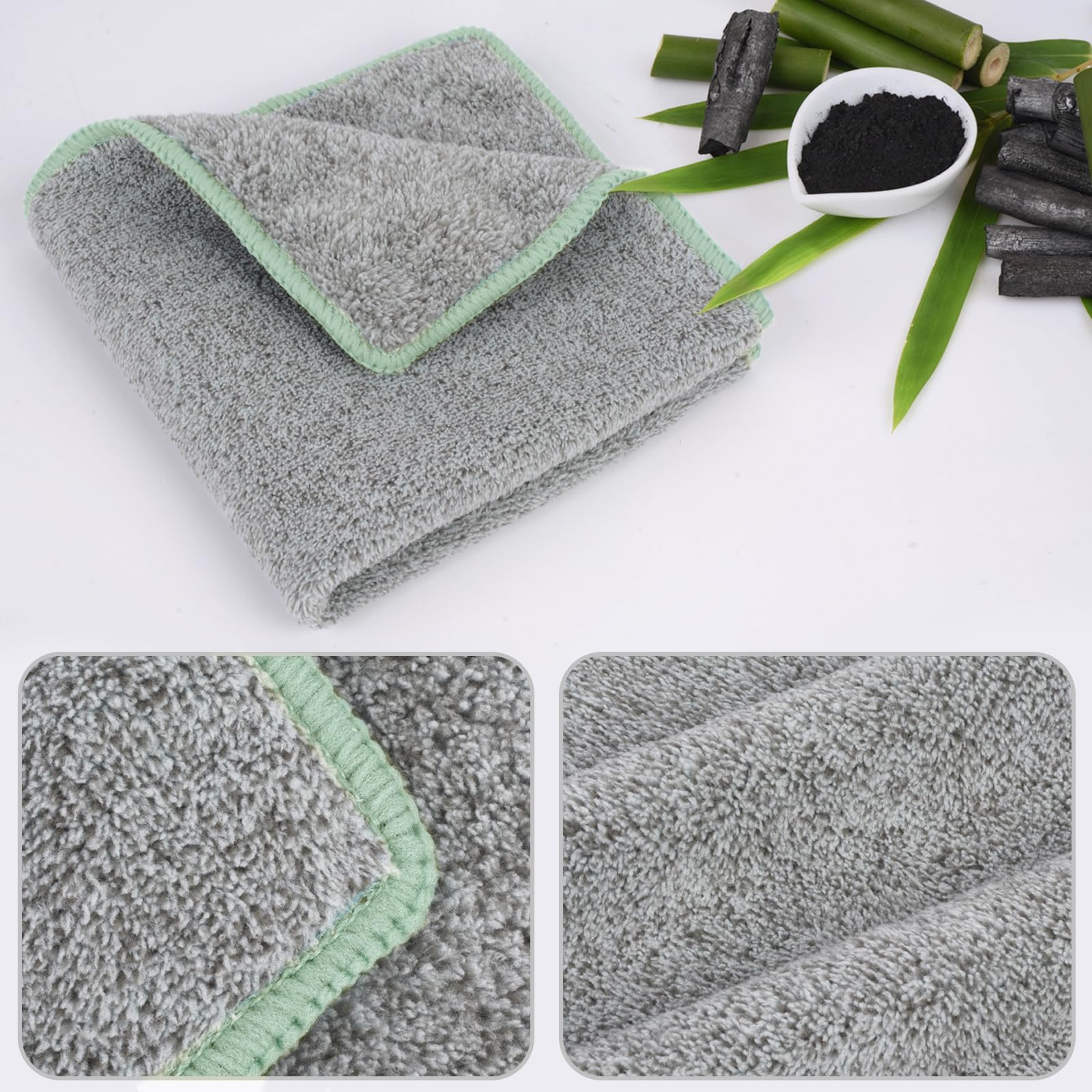 SINLAND Microfiber Face Towels Ultra Soft Bamboo Charcoal Facial Washcloths Face Cloth for Bath 12Inch x 12Inch 6 Pack