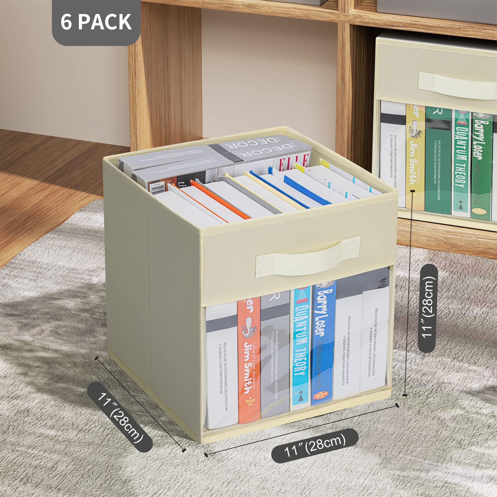 Dimj Cube Storage Bin, 6 Packs Collapsible Storage Bins With Handles, Fabric Bins For Organization, Cube Storage Organizer Bins