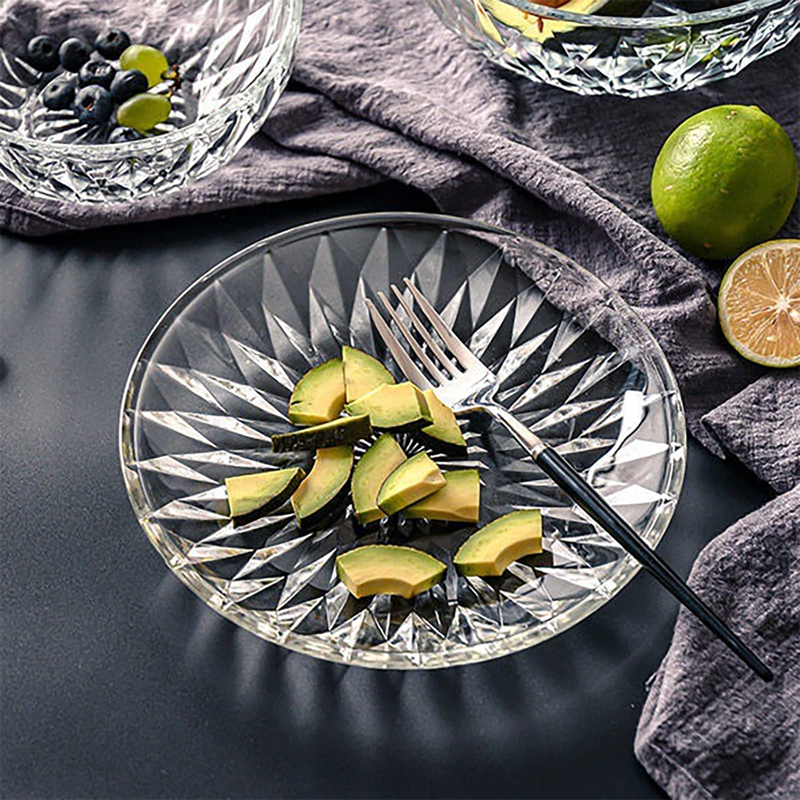 Hiceeden Set Of 12 Crystal Glass Salad Plate, 8 Inch Round Clear Dessert Plates Restaurant Serving Party Plates For Fruits, Snac