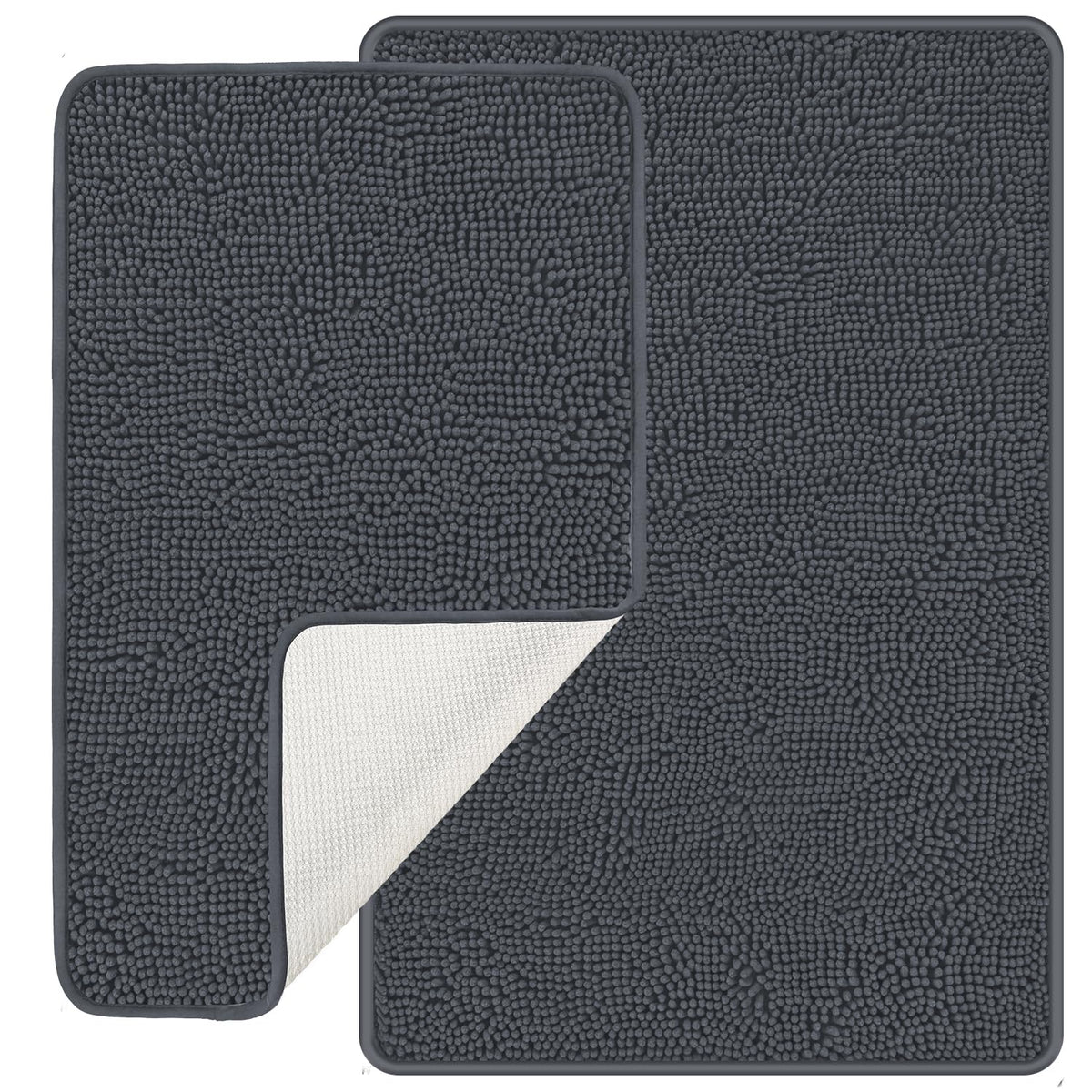 Pureswan Gray Bathroom Rugs Sets 2 Piece - Absorbent And Washable Bath Mat, Non-Slip, Thick Soft Chenille Bath Rugs For Bathroom