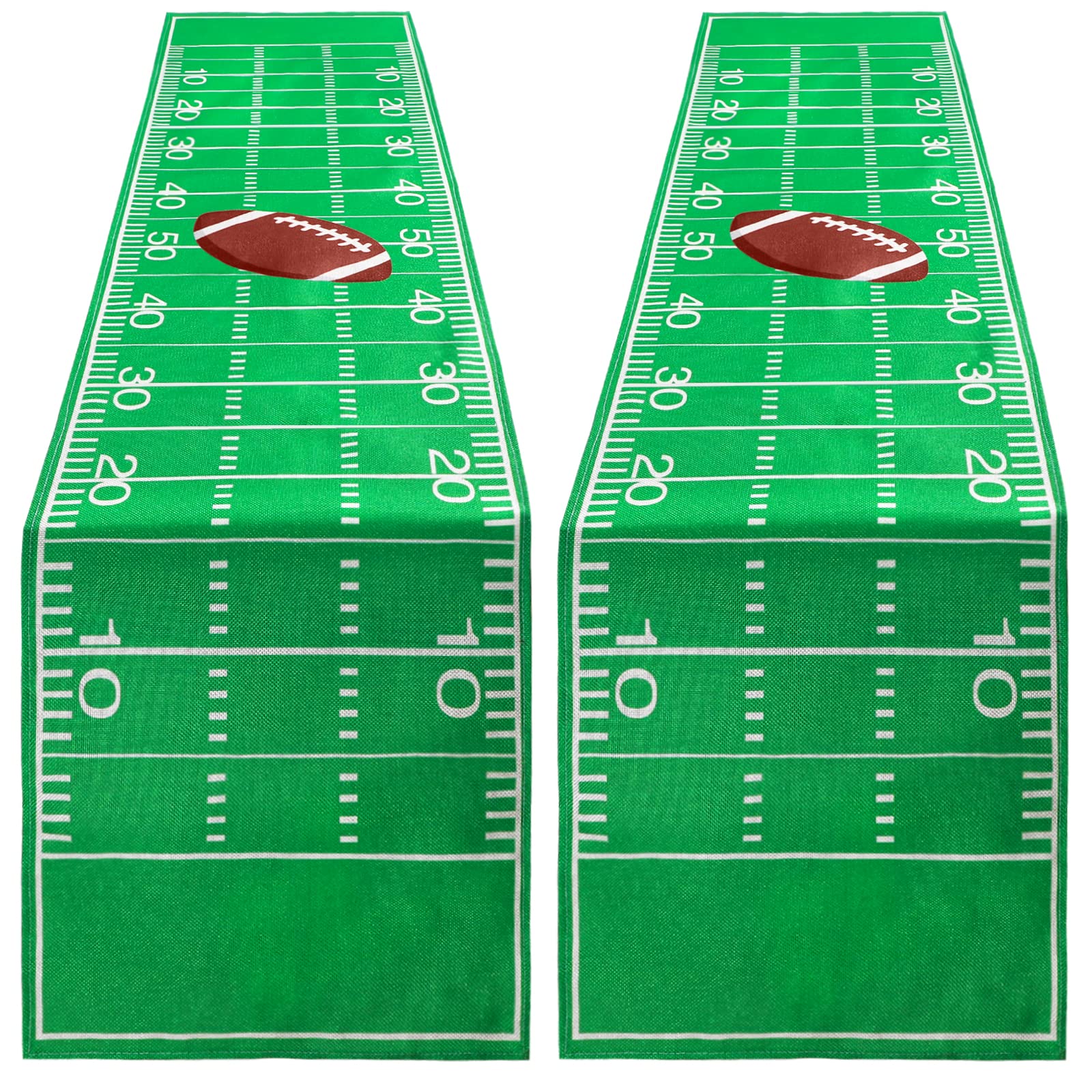 Tegeme 2 Pcs Football Table Runner Football Game Day Tablecloth Green Football Table Runner Table Centerpieces Decor For Kitchen