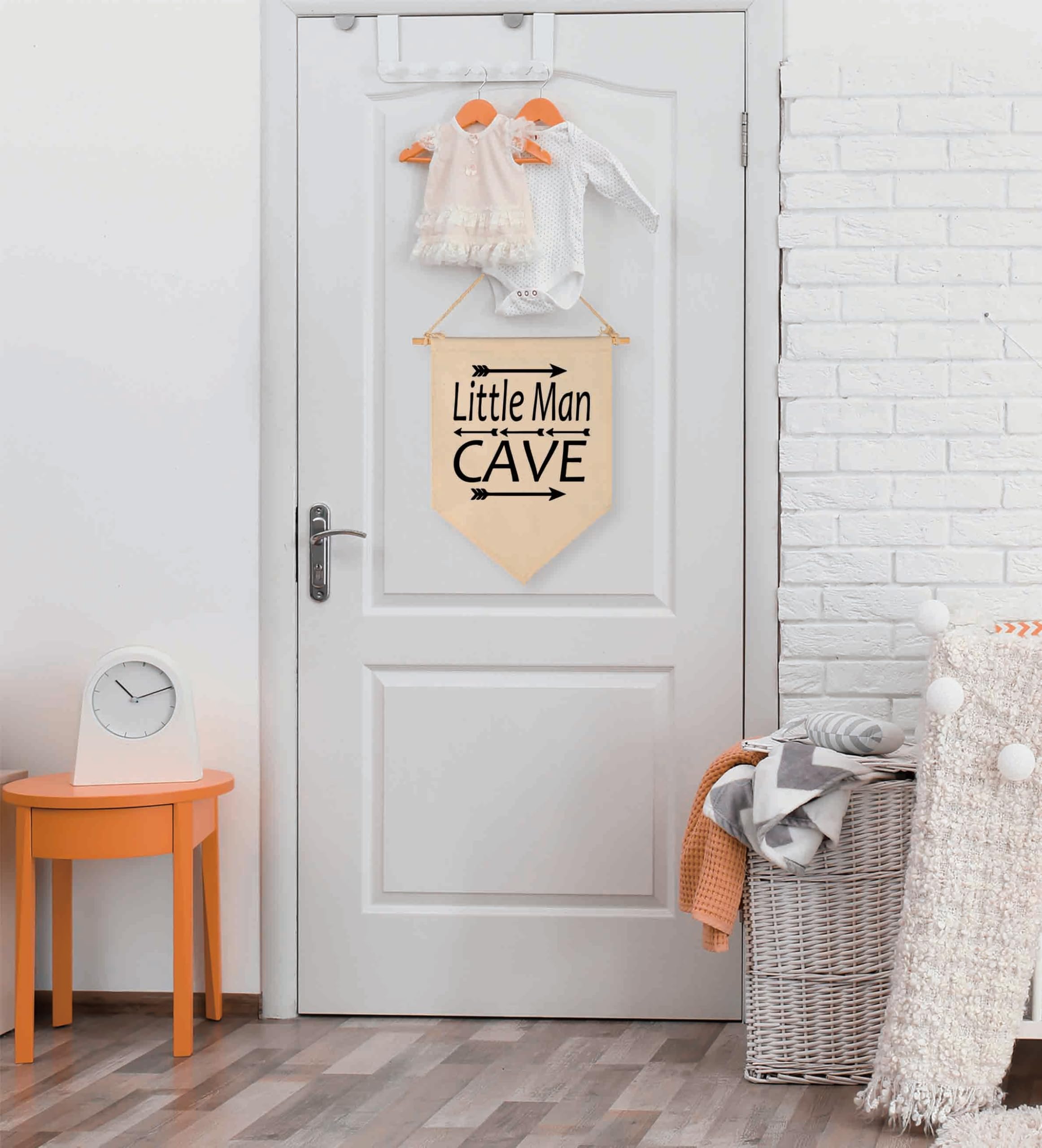 Little Man Cave -Canvas Hanging Flag Banner Wall Sign Decor Gift for Baby Kids Boy Nursery Teen Room Front Door