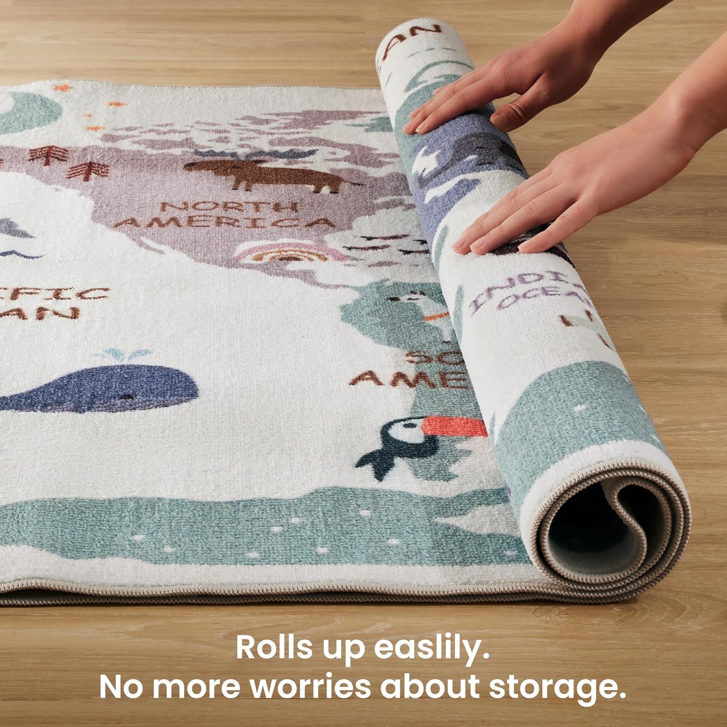 Machine Washable Non Slip Kids Rugs for Living Room & Bedroom - Animal Map